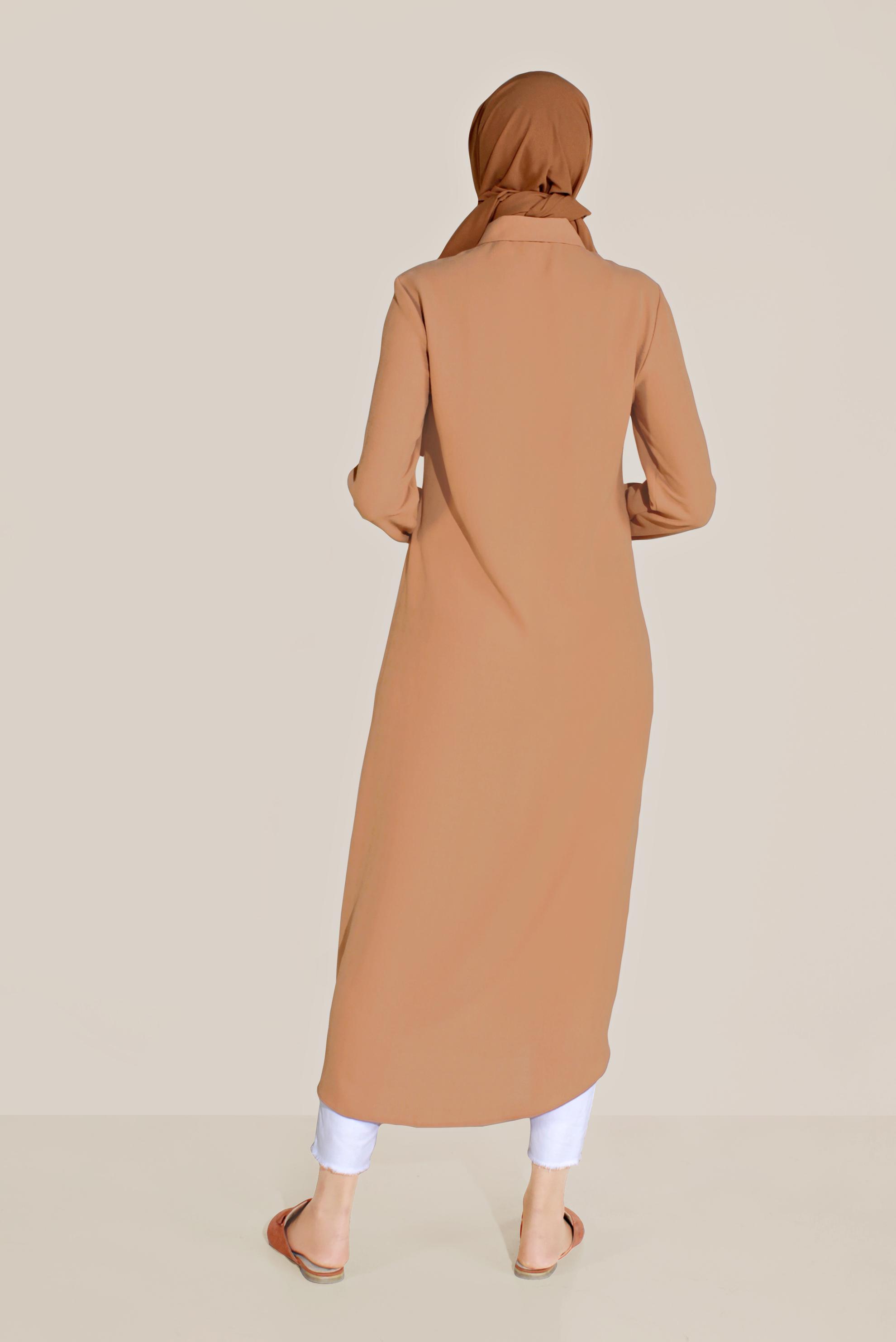 Tesettür giyim PEMBE BOYDAN DÜĞMELİ ERKEK YAKA TUNİK 40708 