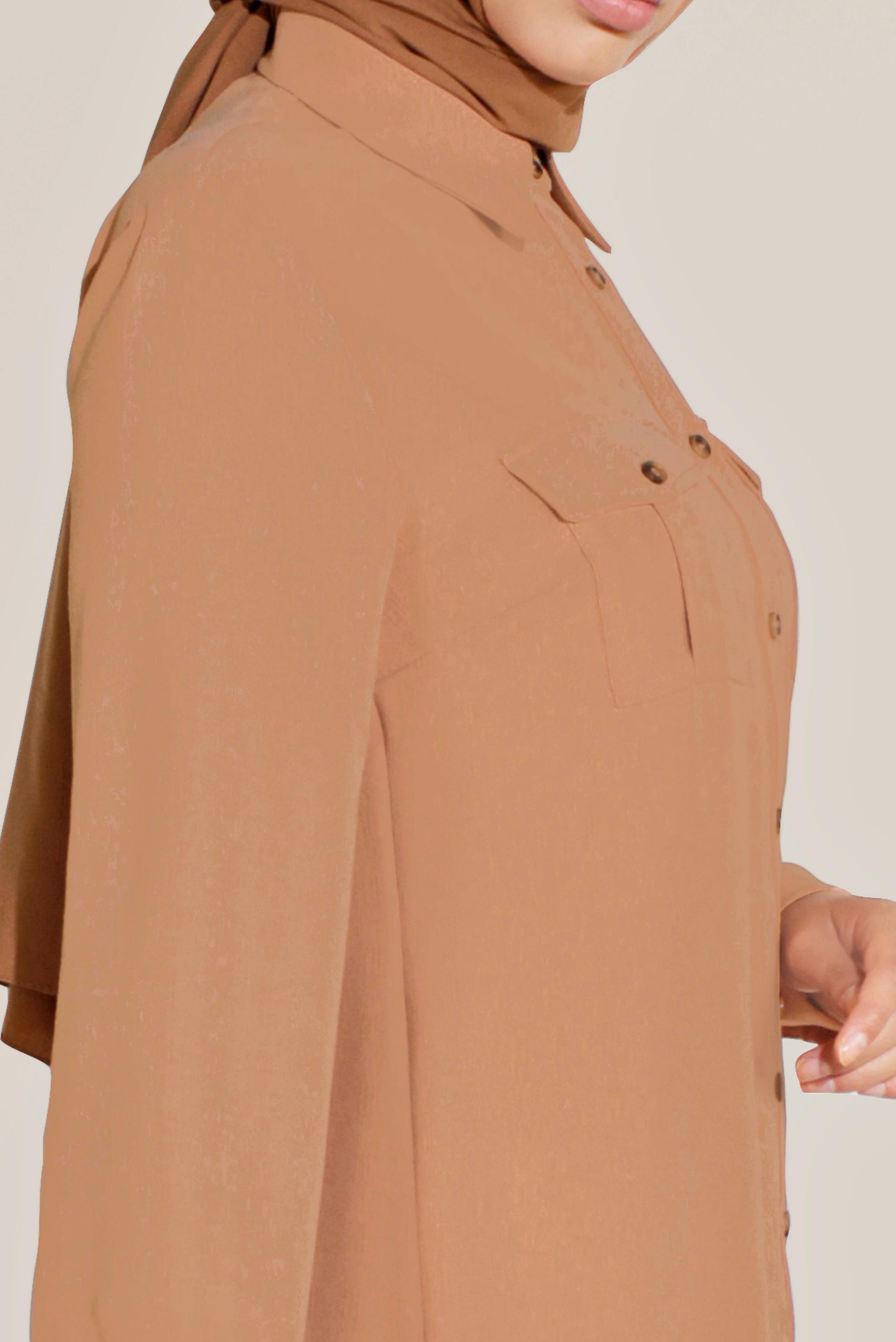 Tesettür giyim PEMBE BOYDAN DÜĞMELİ ERKEK YAKA TUNİK 40708 