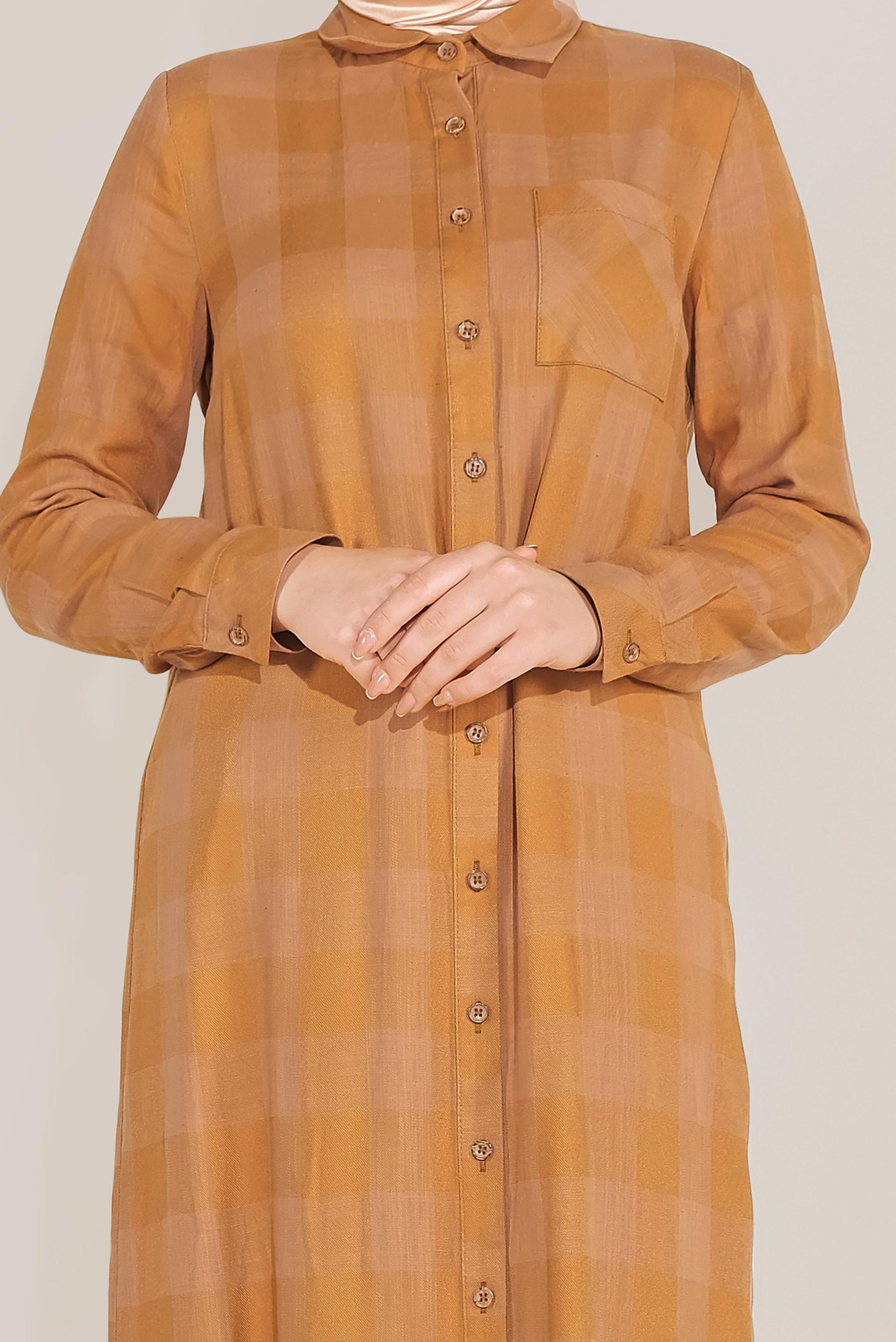 Tesettür giyim TURUNCU BOYDAN DÜĞMELİ YIRTMAÇLI TUNİK 40709