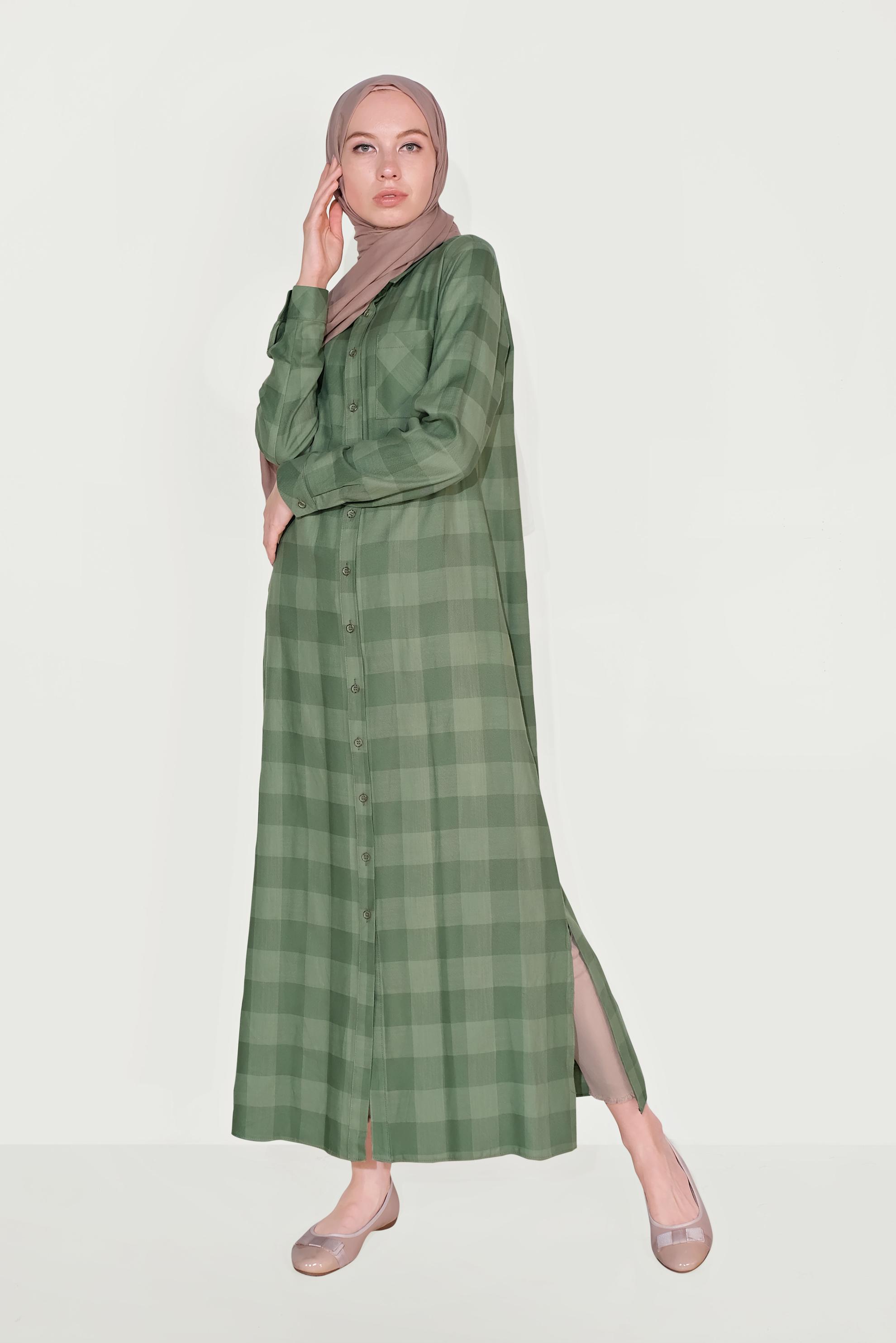 Tesettür giyim HAKİ BOYDAN DÜĞMELİ YIRTMAÇLI TUNİK 40709