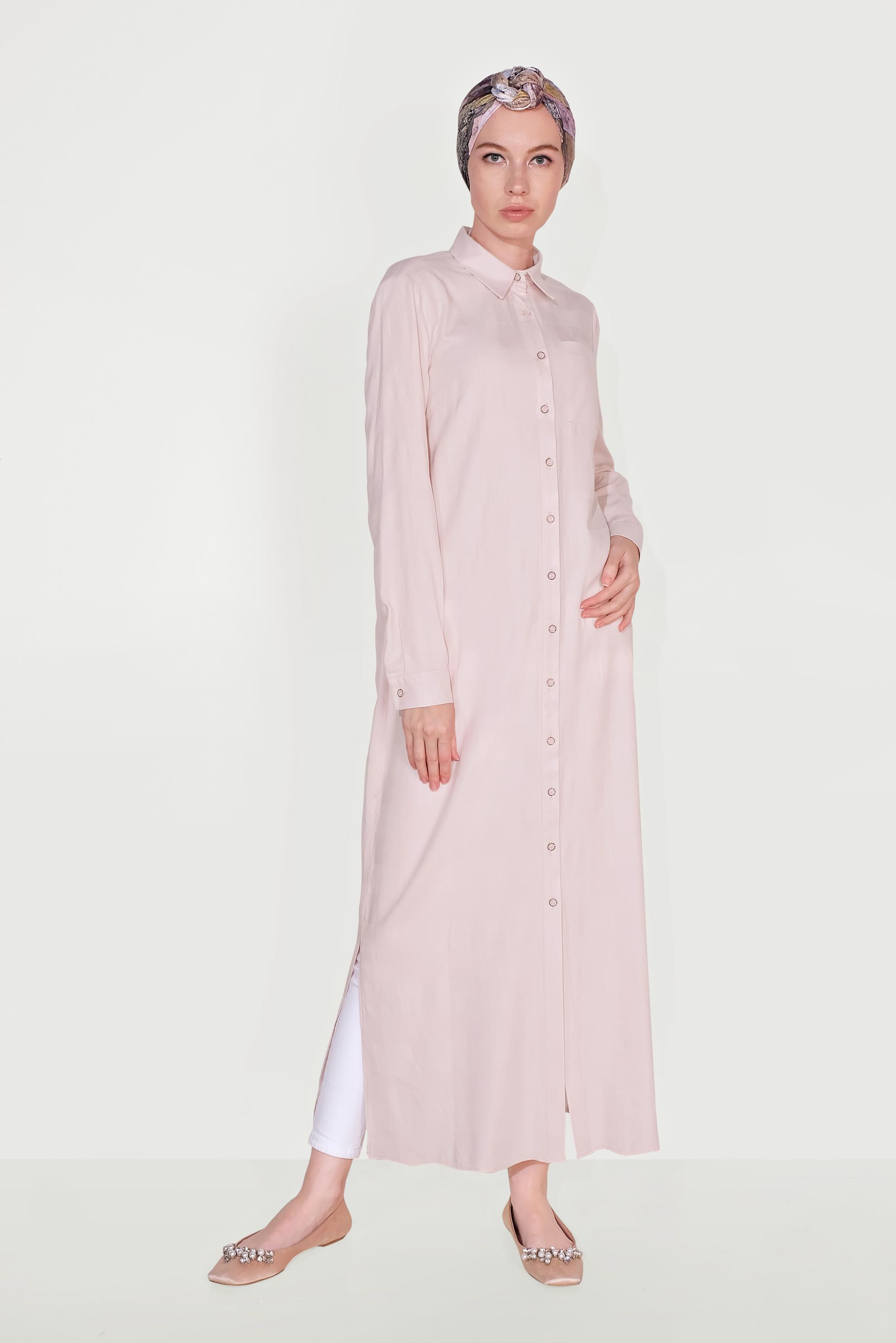 Tesettür giyim PUDRA BOYDAN DÜĞMELİ YIRTMAÇLI TUNİK 40709