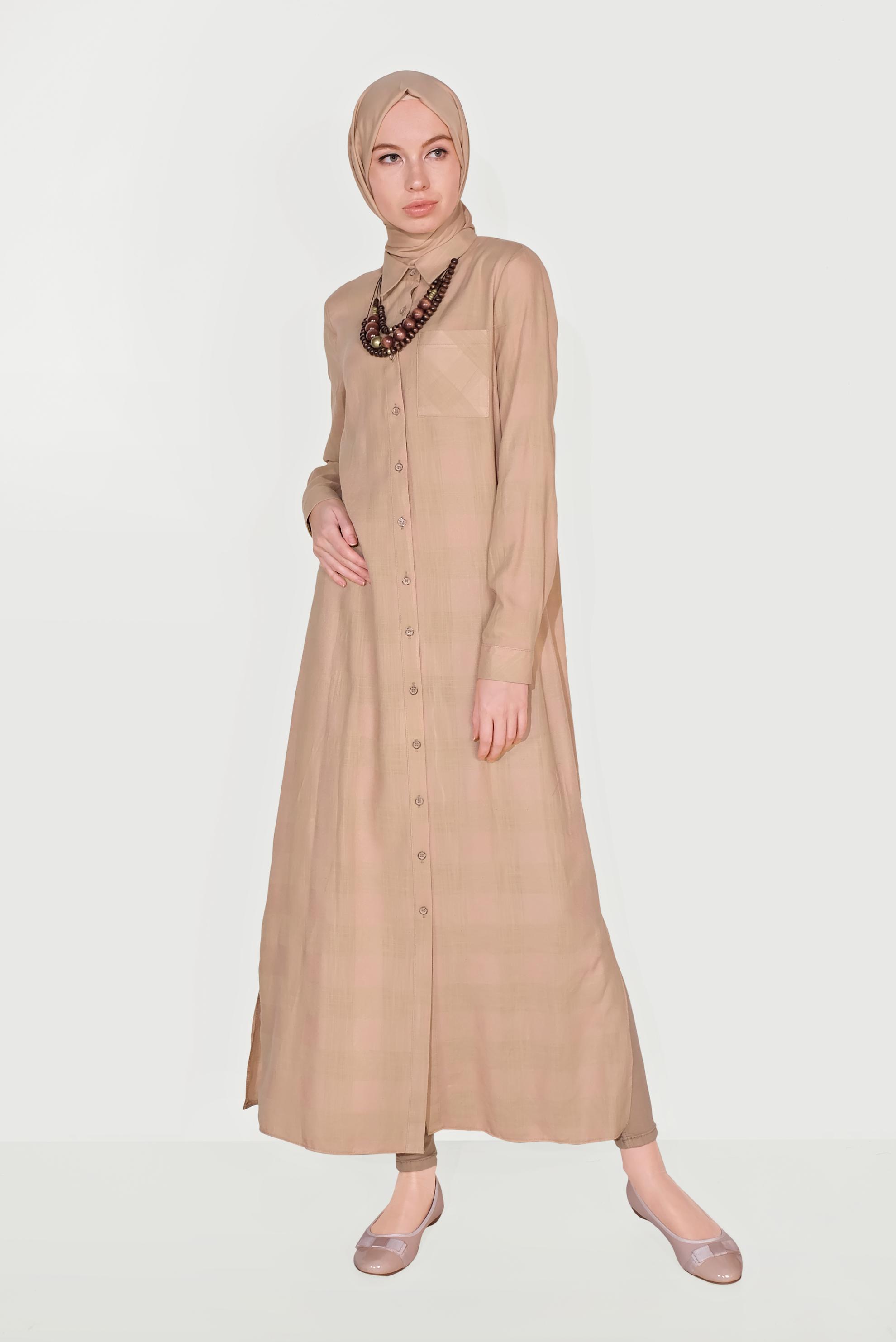 Hijab clothing BROWN SLITTED TUNIC BUTTONED FROM HEIGHT 40709