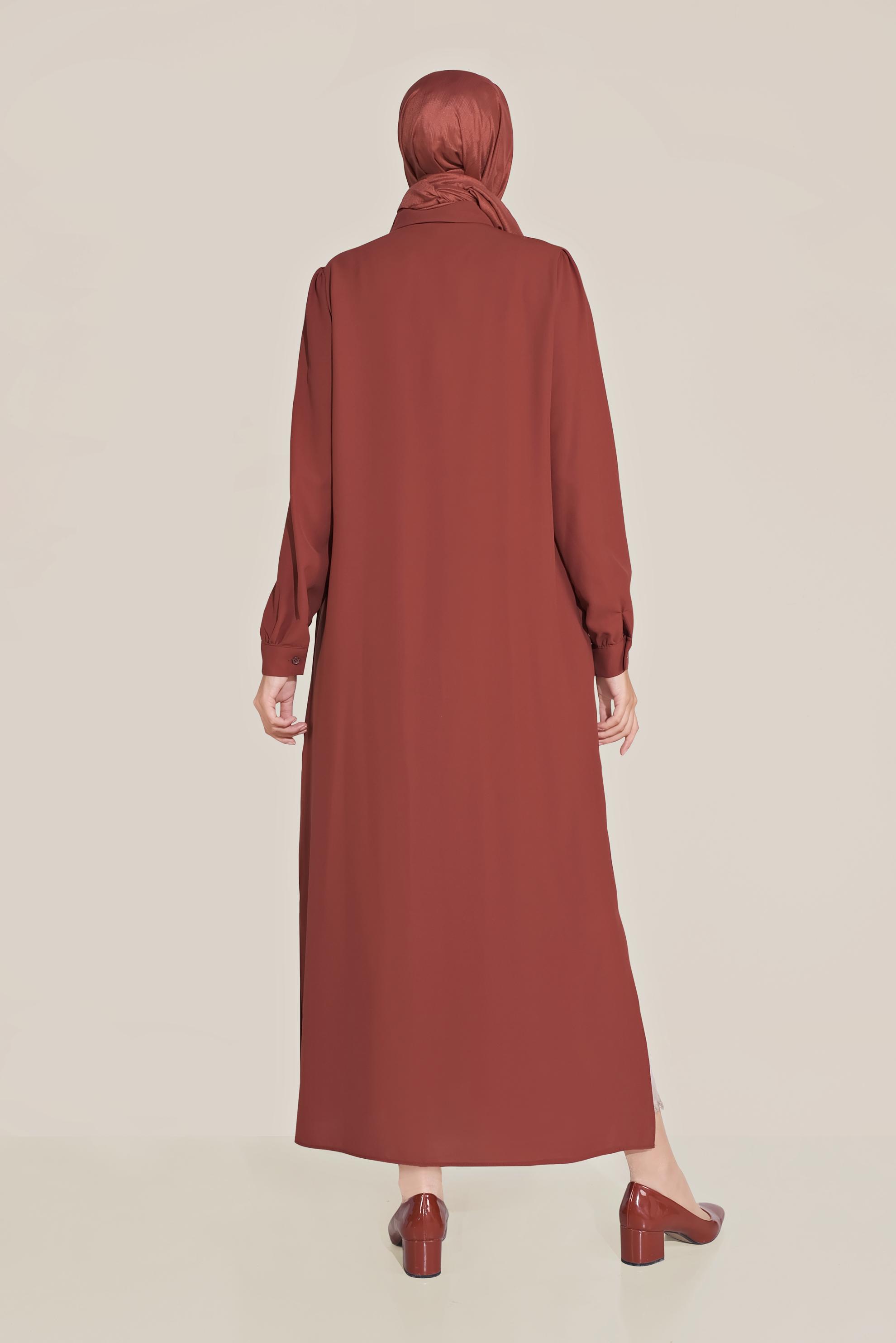 Tesettür giyim BORDO FİYONK YAKA DÜĞMELİ TUNİK 40710 