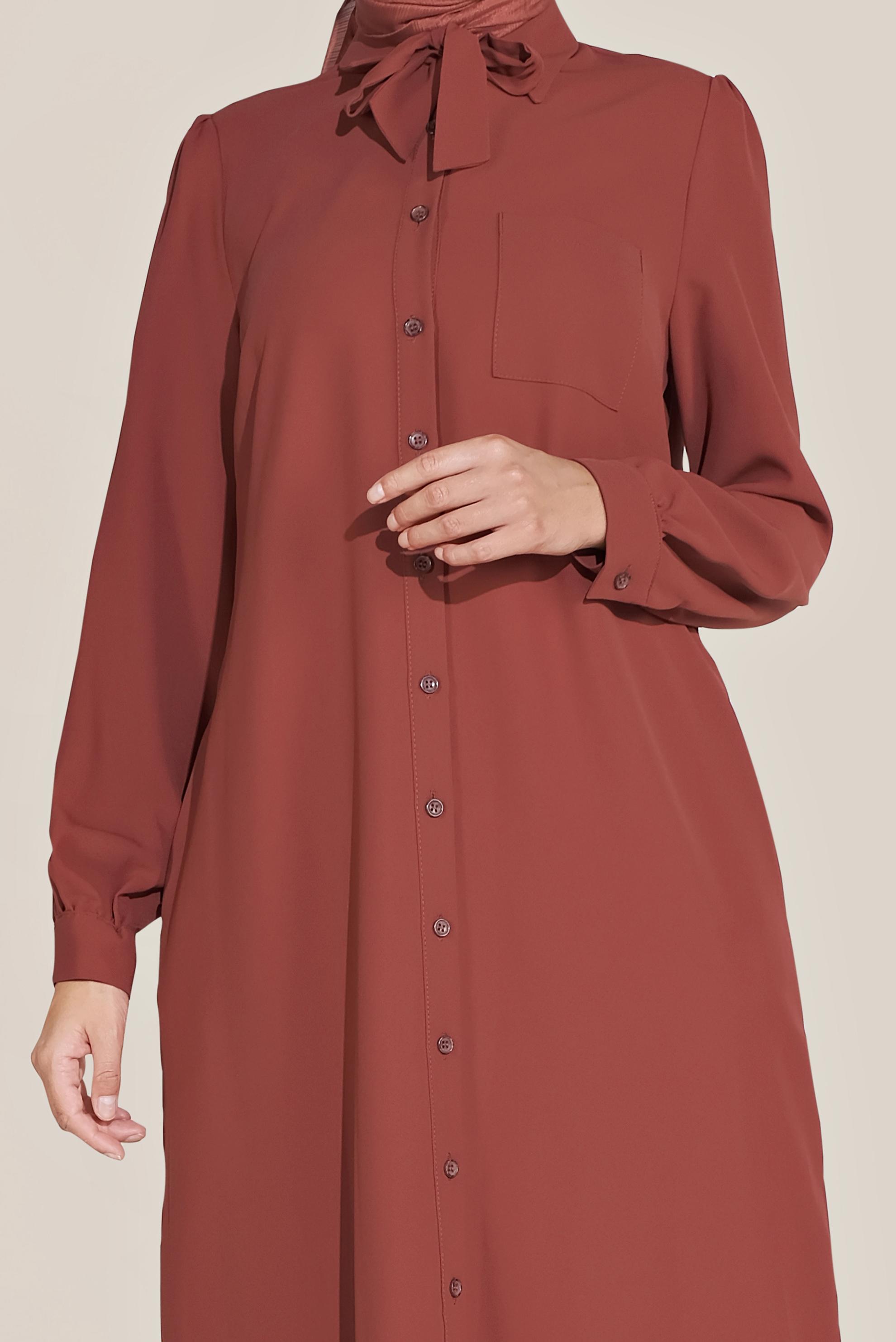 Tesettür giyim BORDO FİYONK YAKA DÜĞMELİ TUNİK 40710 
