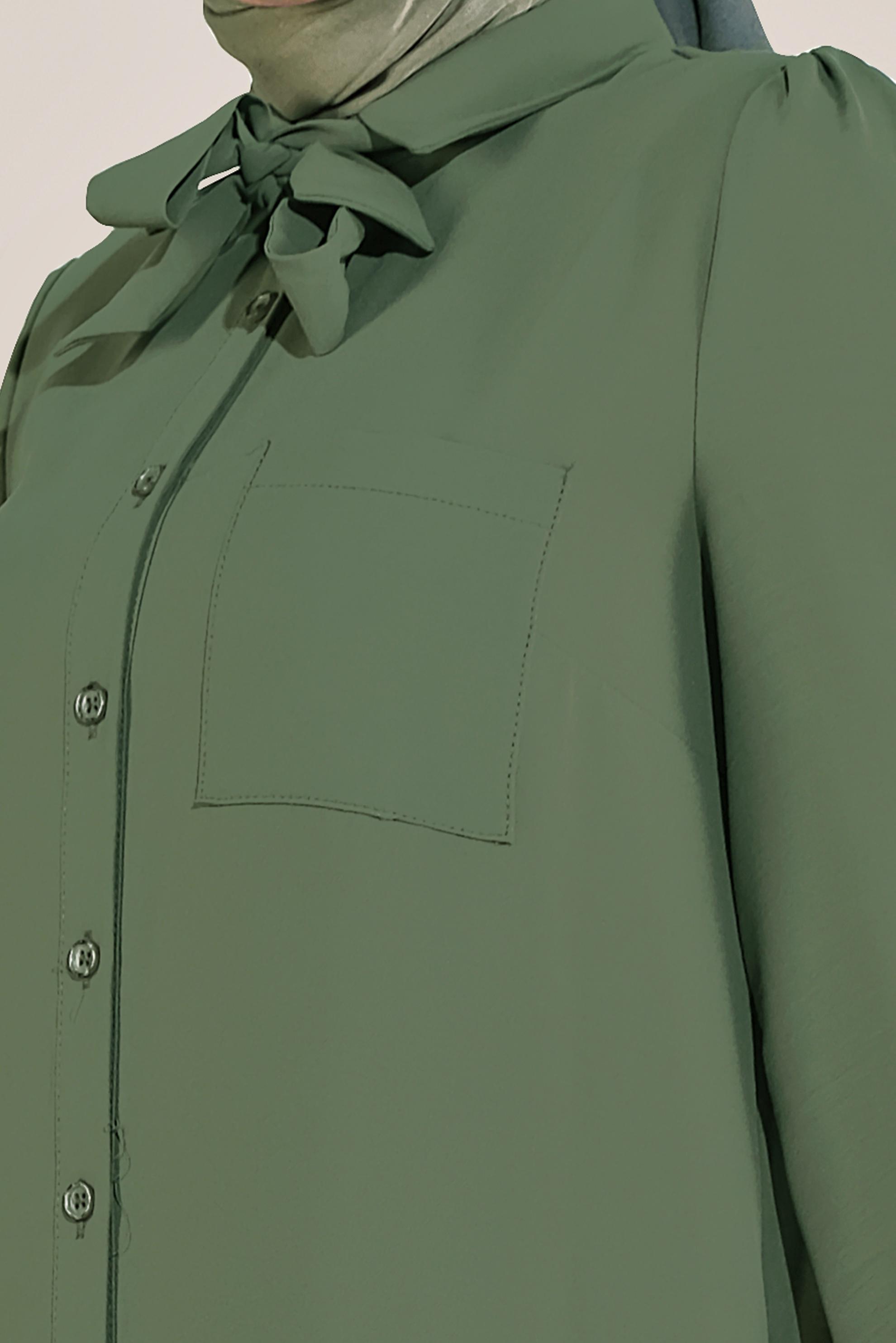 Tesettür giyim HAKİ FİYONK YAKA DÜĞMELİ TUNİK 40710 