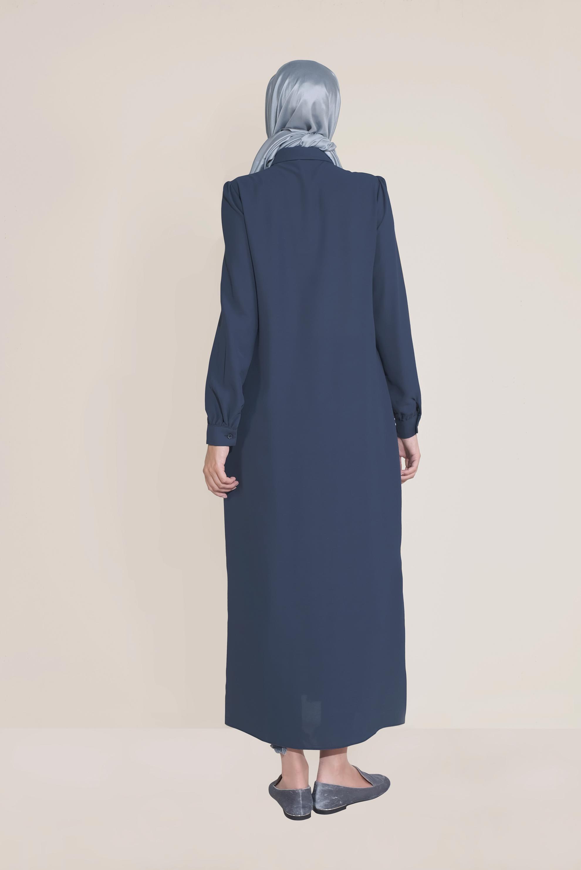 Tesettür giyim LACİVERT FİYONK YAKA DÜĞMELİ TUNİK 40710 