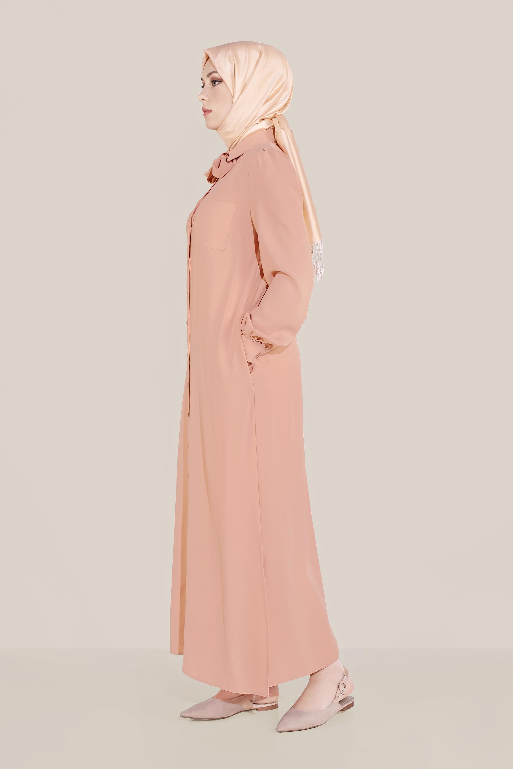 Tesettür giyim PUDRA FİYONK YAKA DÜĞMELİ TUNİK 40710 