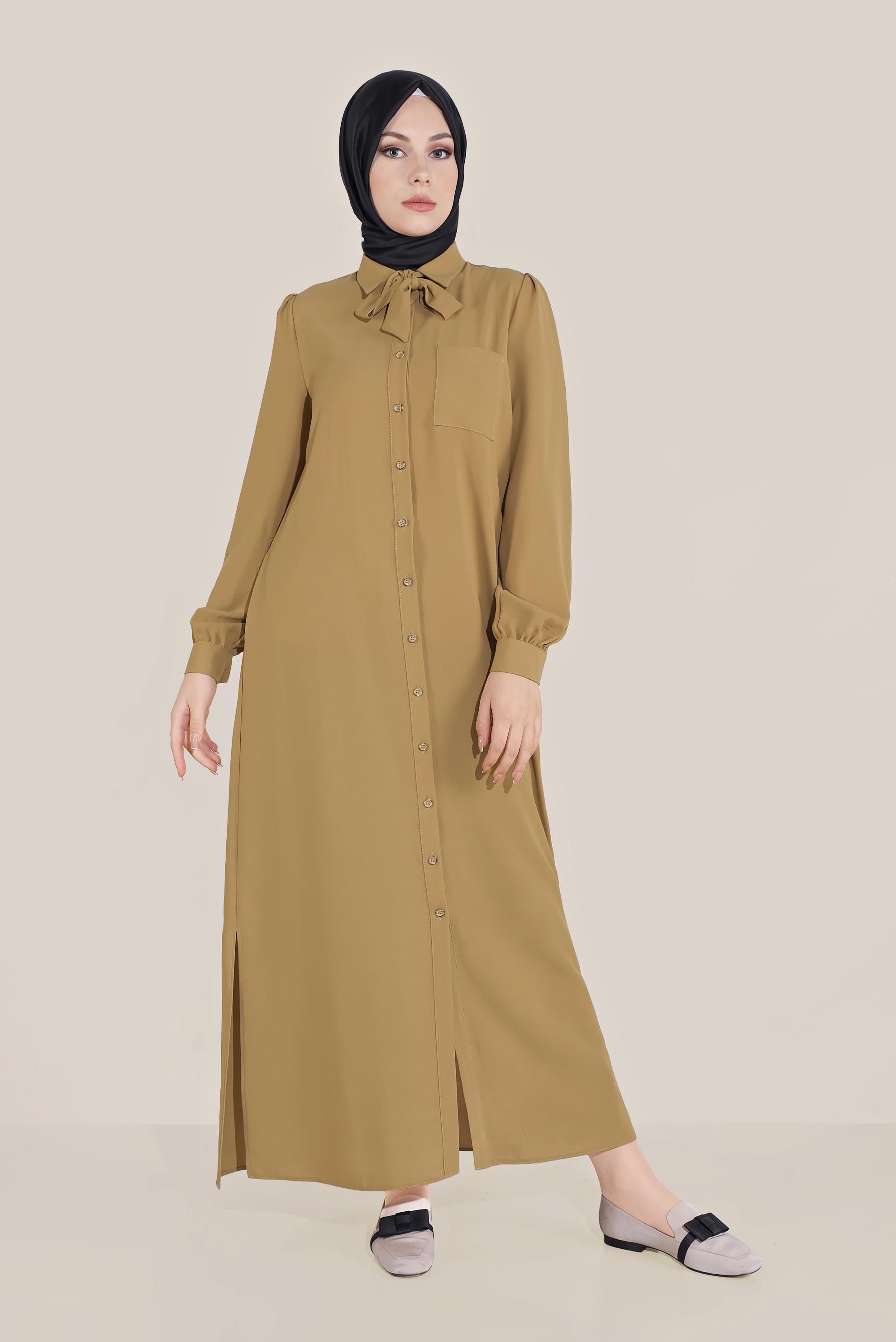 Tesettür giyim SARI FİYONK YAKA DÜĞMELİ TUNİK 40710 