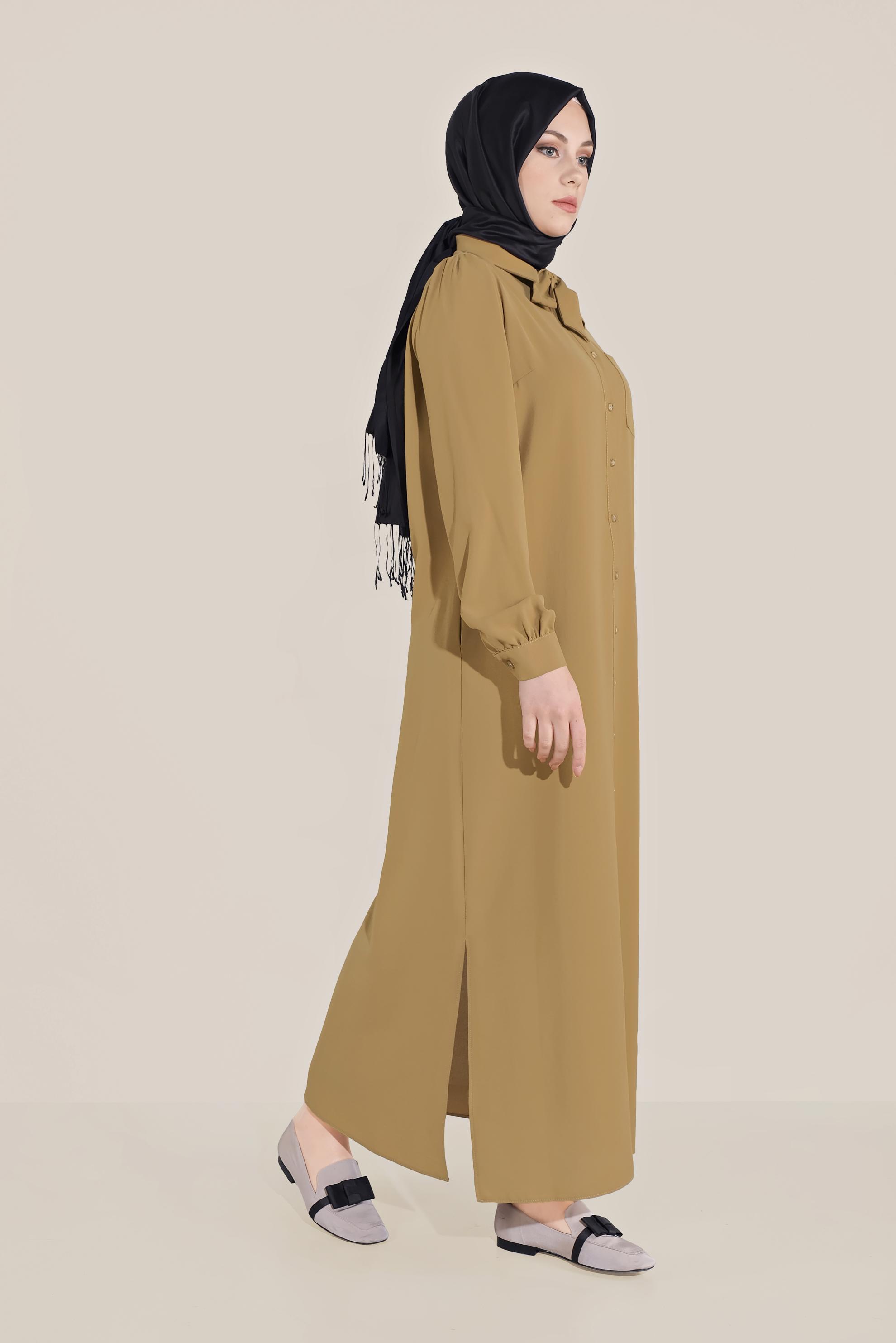 Tesettür giyim SARI FİYONK YAKA DÜĞMELİ TUNİK 40710 