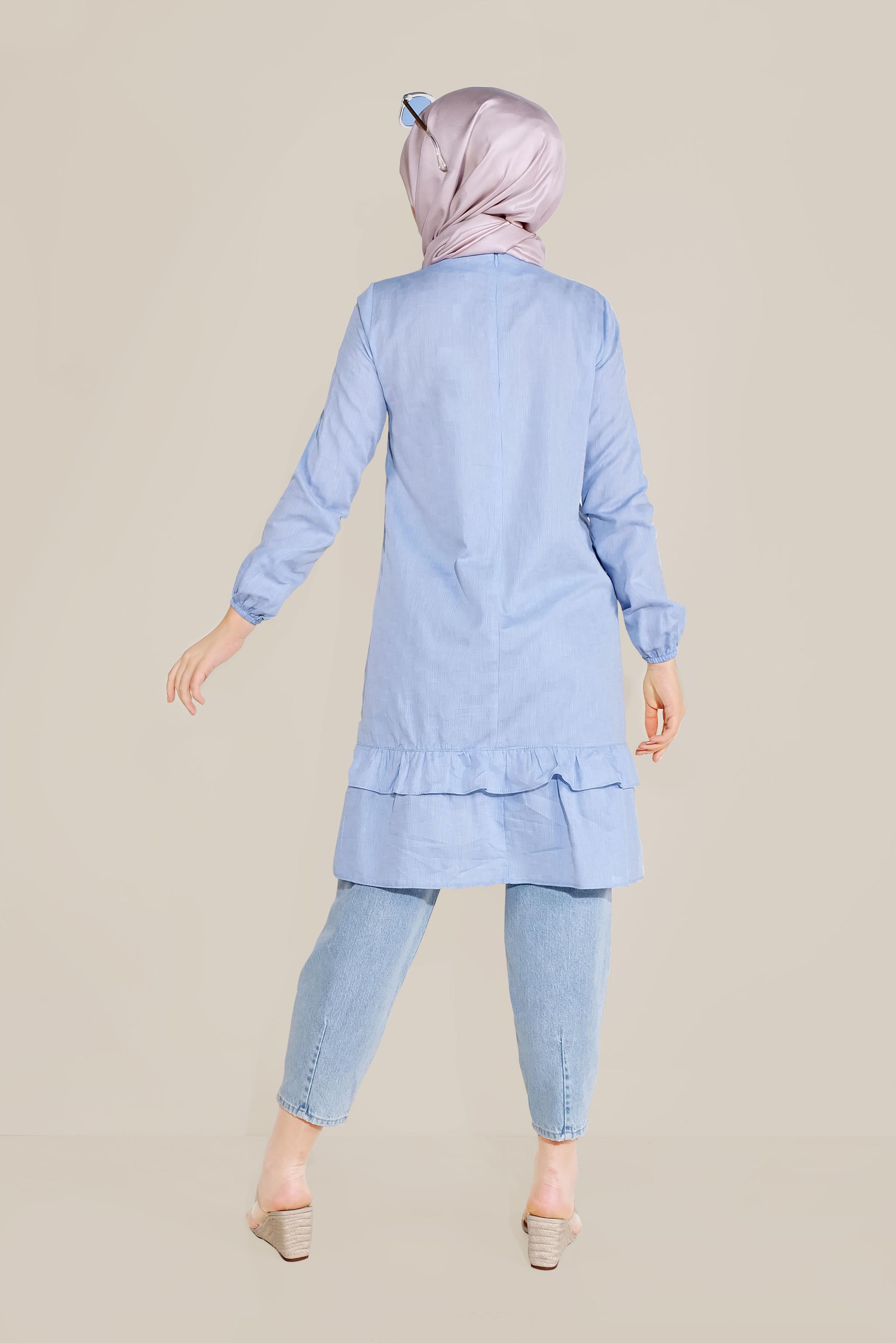 Tesettür giyim MAVİ FIRFIR DETAYLI TUNİK 40712