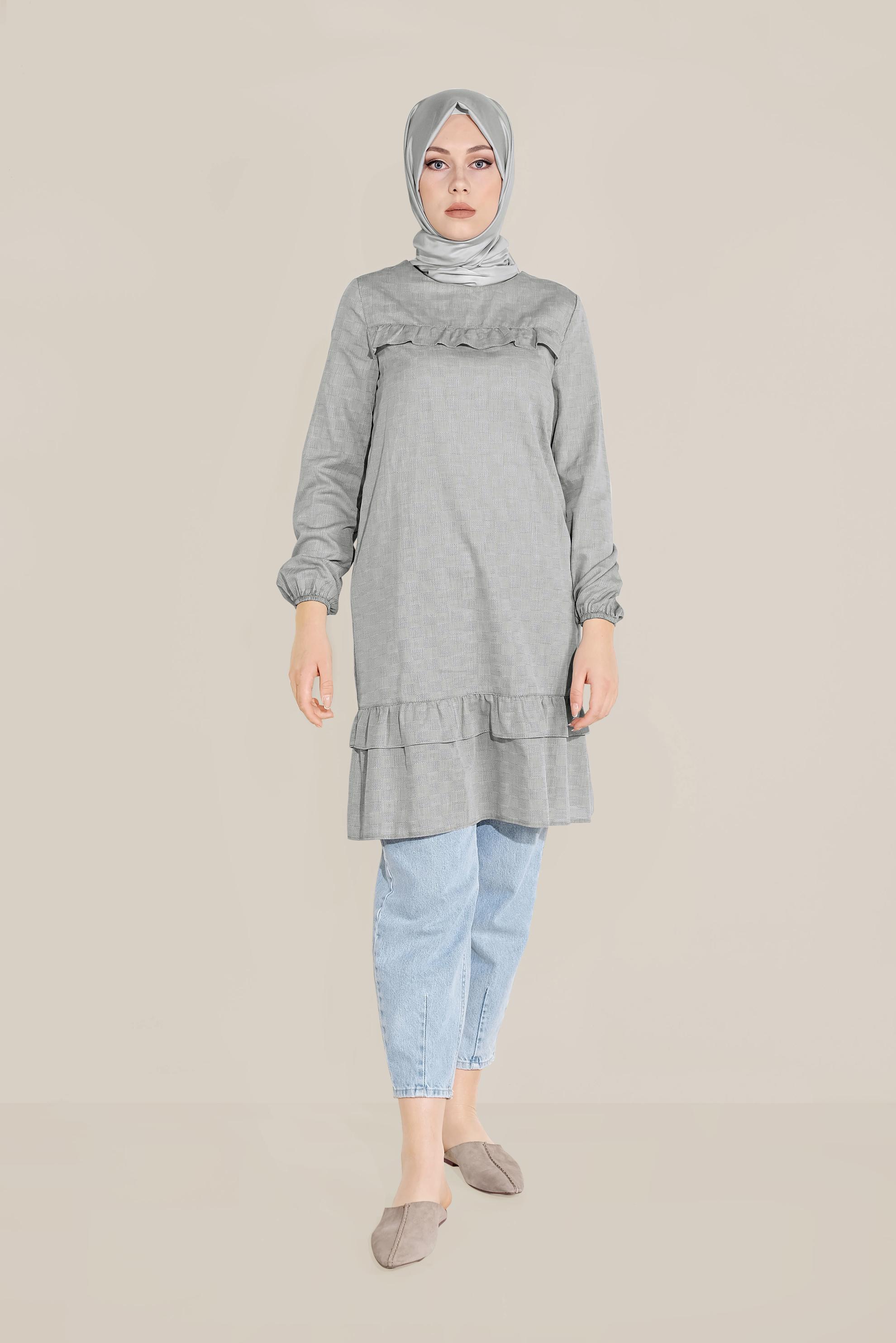 Tesettür giyim HAKİ FIRFIR DETAYLI TUNİK 40712