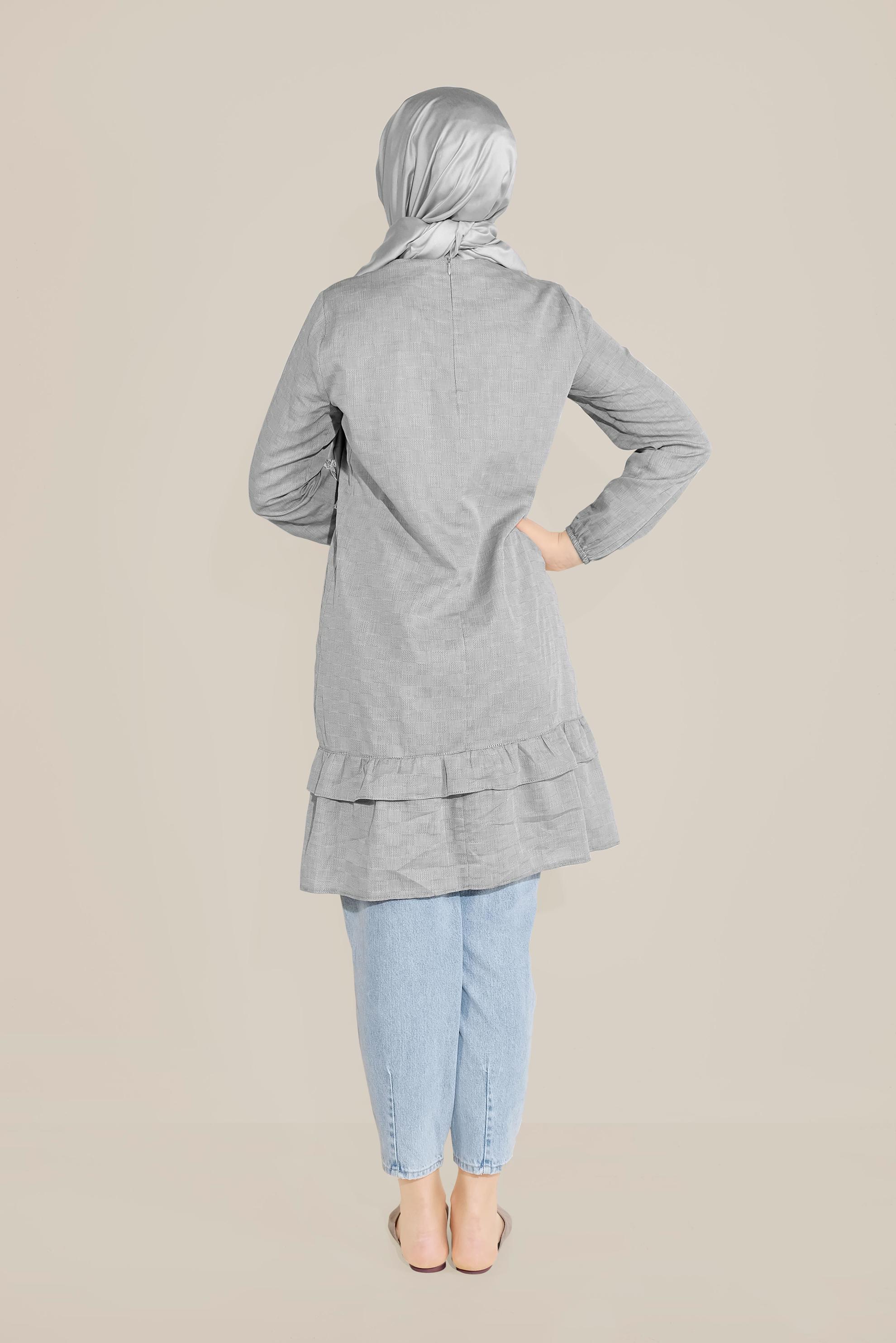 Tesettür giyim HAKİ FIRFIR DETAYLI TUNİK 40712