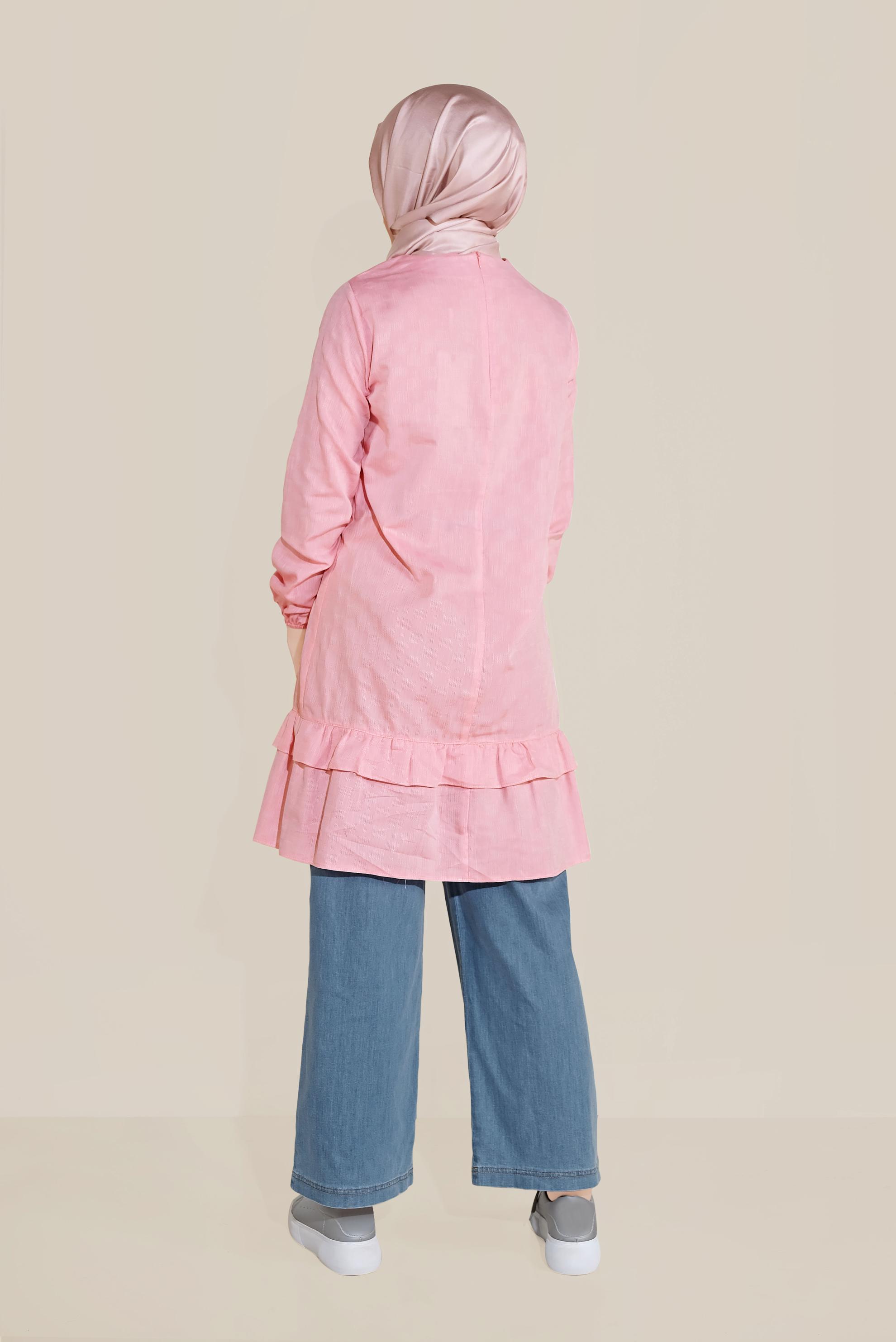 Tesettür giyim PEMBE FIRFIR DETAYLI TUNİK 40712