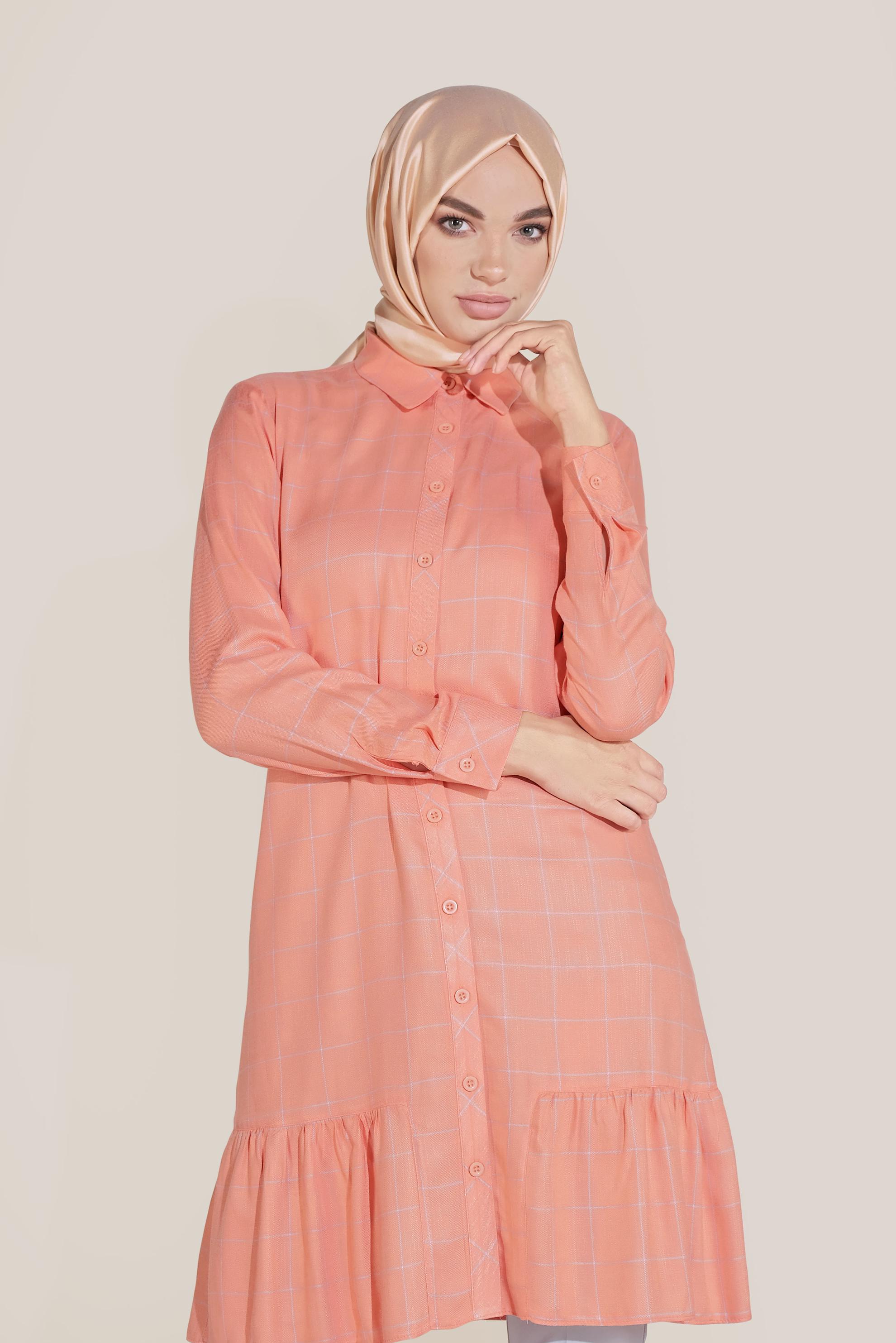 Tesettür giyim MERCAN ETEK UCU VOLANLI ÇİZGİLİ TUNİK 40714 