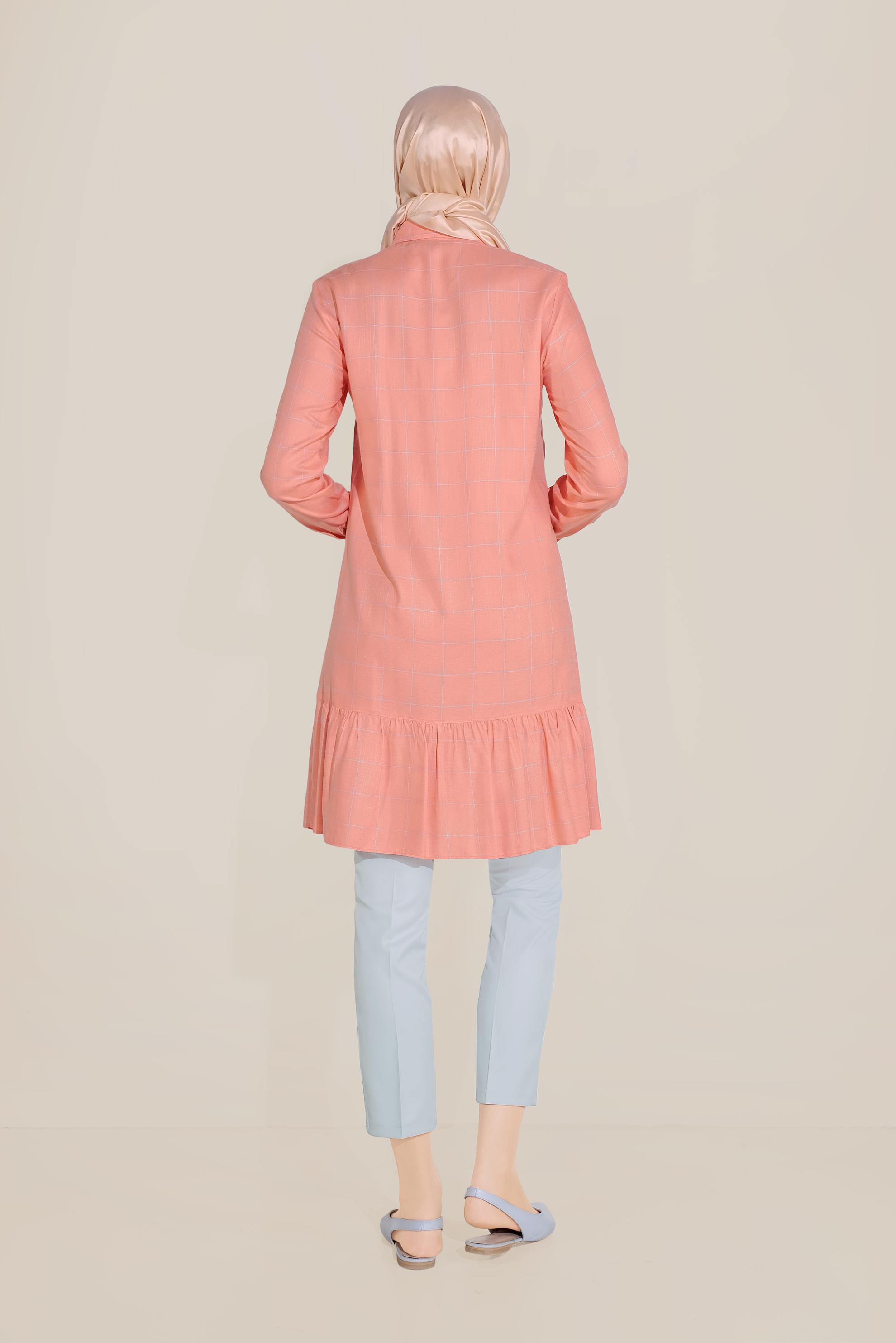 Tesettür giyim MERCAN ETEK UCU VOLANLI ÇİZGİLİ TUNİK 40714 