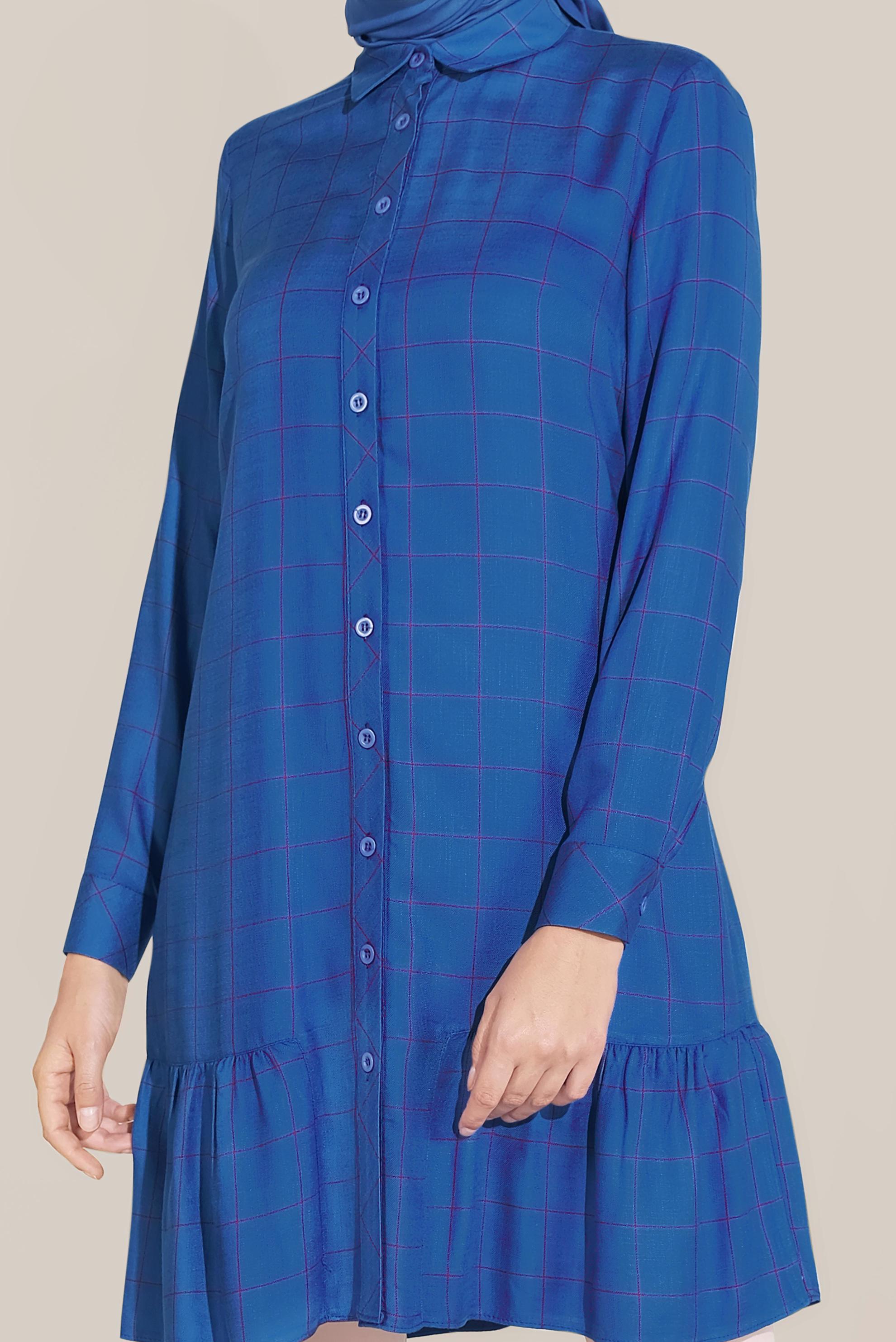 Tesettür giyim LACİVERT ETEK UCU VOLANLI ÇİZGİLİ TUNİK 40714 