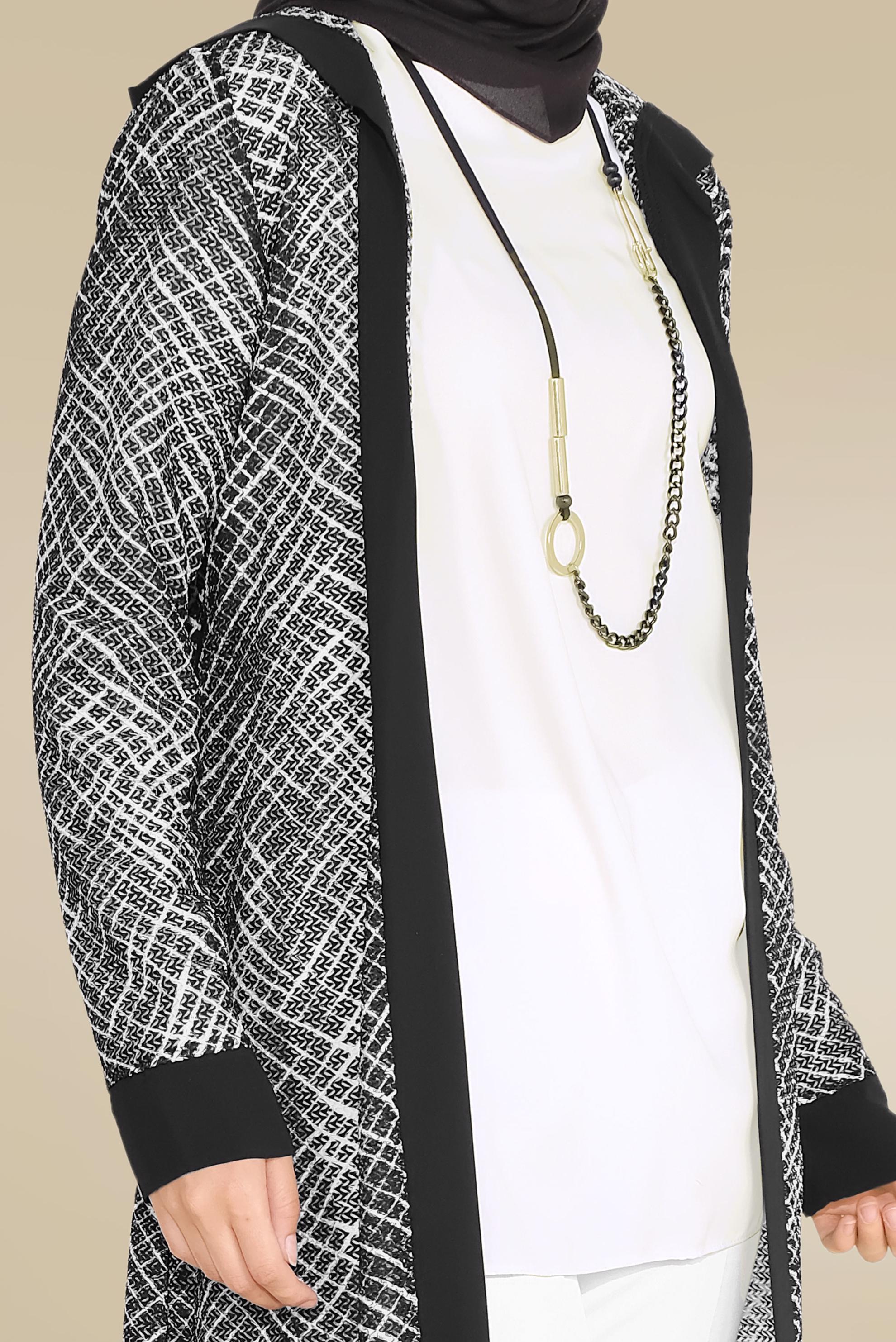 Tesettür giyim SİYAH KAPÜŞONLU BELDEN KUŞAKLI TUNİK 40719 