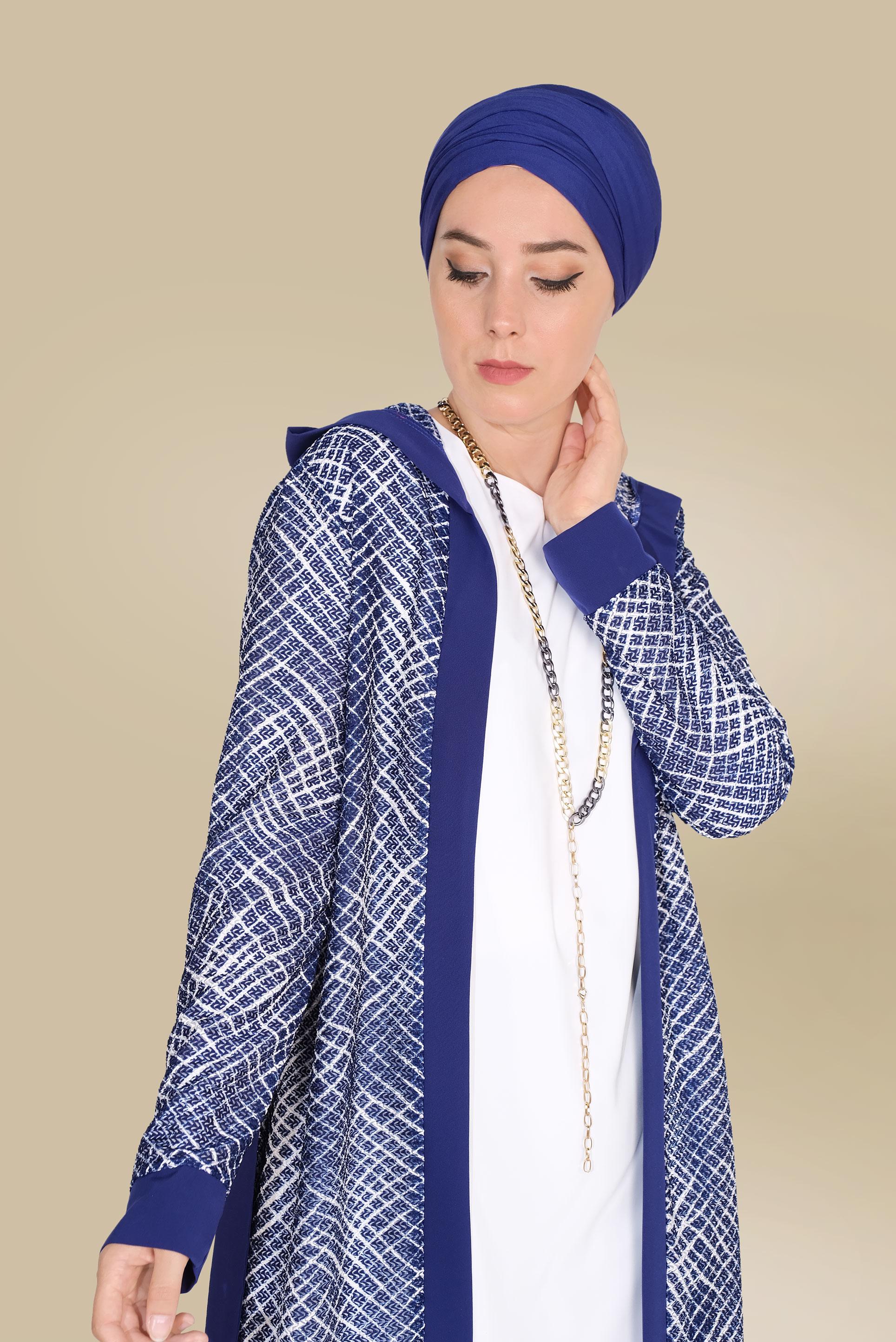 Tesettür giyim LACİVERT KAPÜŞONLU BELDEN KUŞAKLI TUNİK 40719 