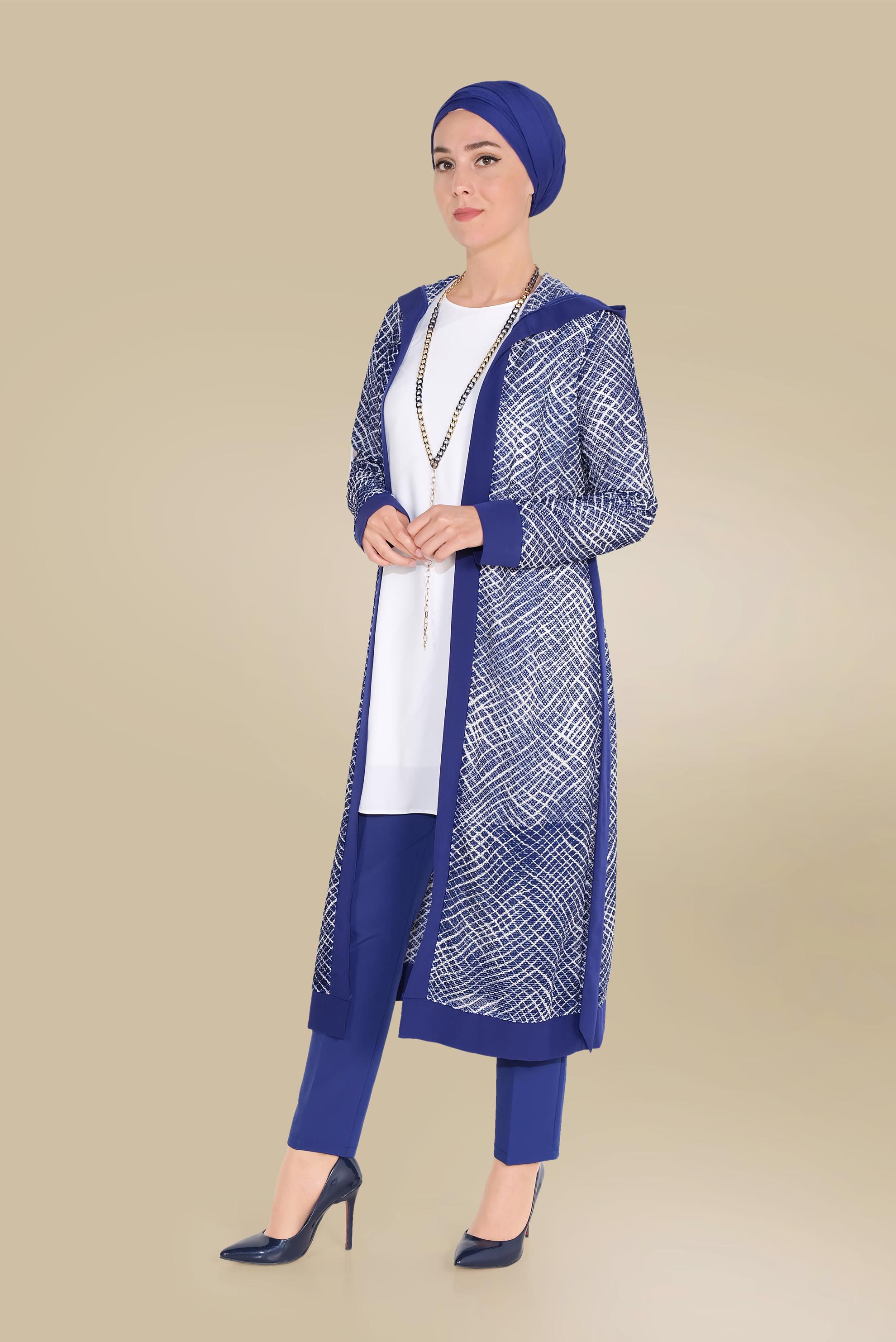 Tesettür giyim LACİVERT KAPÜŞONLU BELDEN KUŞAKLI TUNİK 40719 