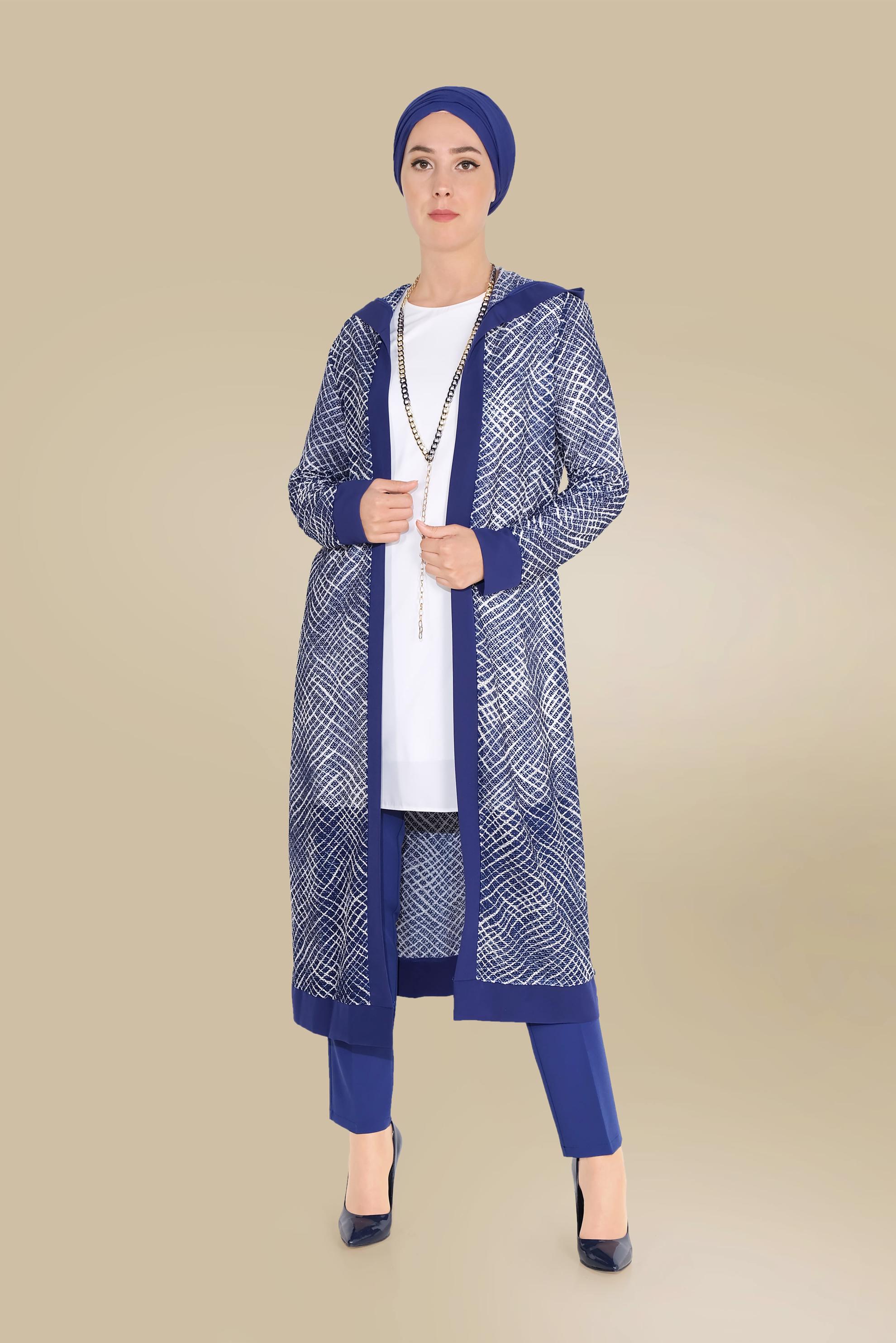 Tesettür giyim LACİVERT KAPÜŞONLU BELDEN KUŞAKLI TUNİK 40719 