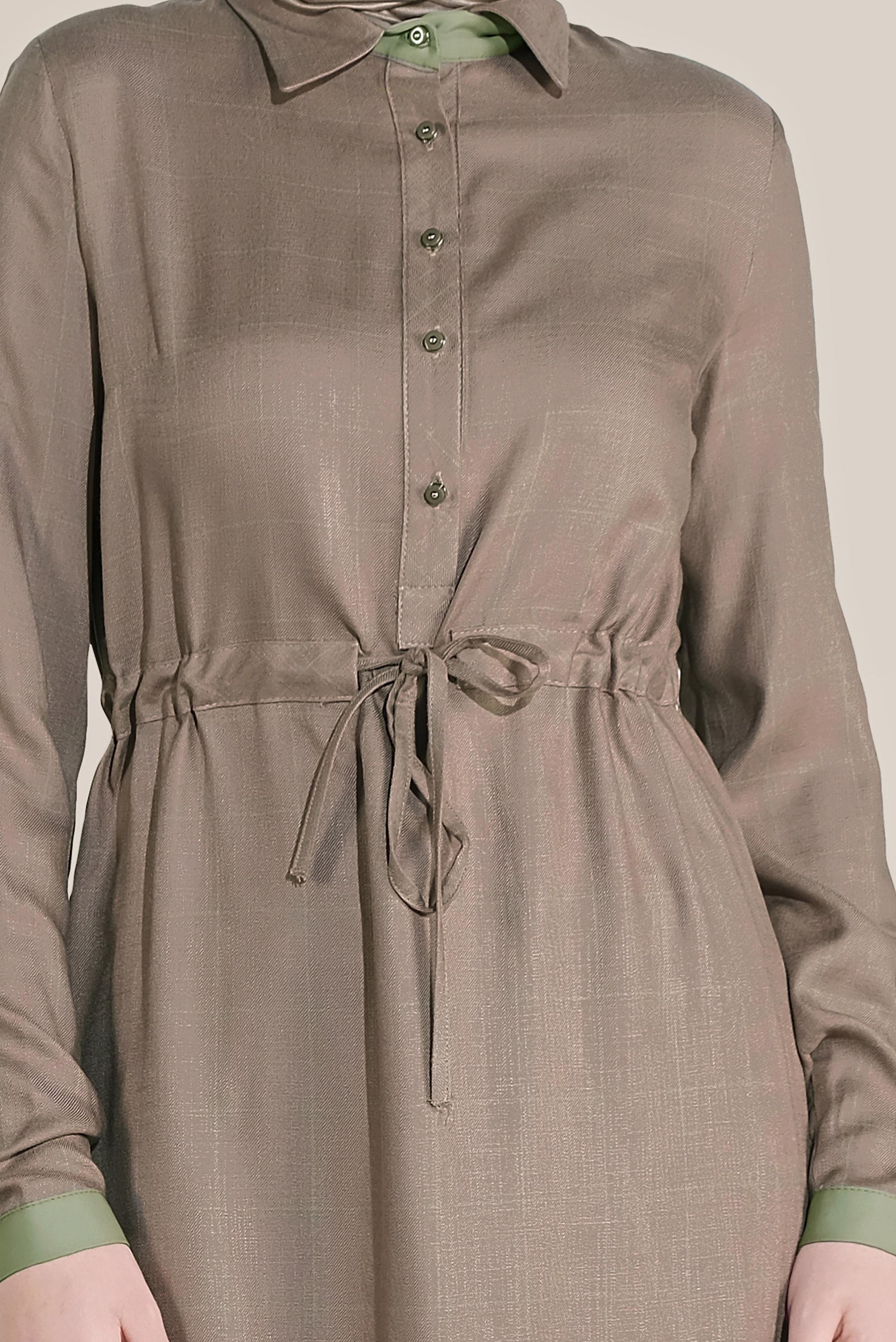 Tesettür giyim VİZON KARE DESENLİ BELDEN LASTİKLİ TUNİK 40729