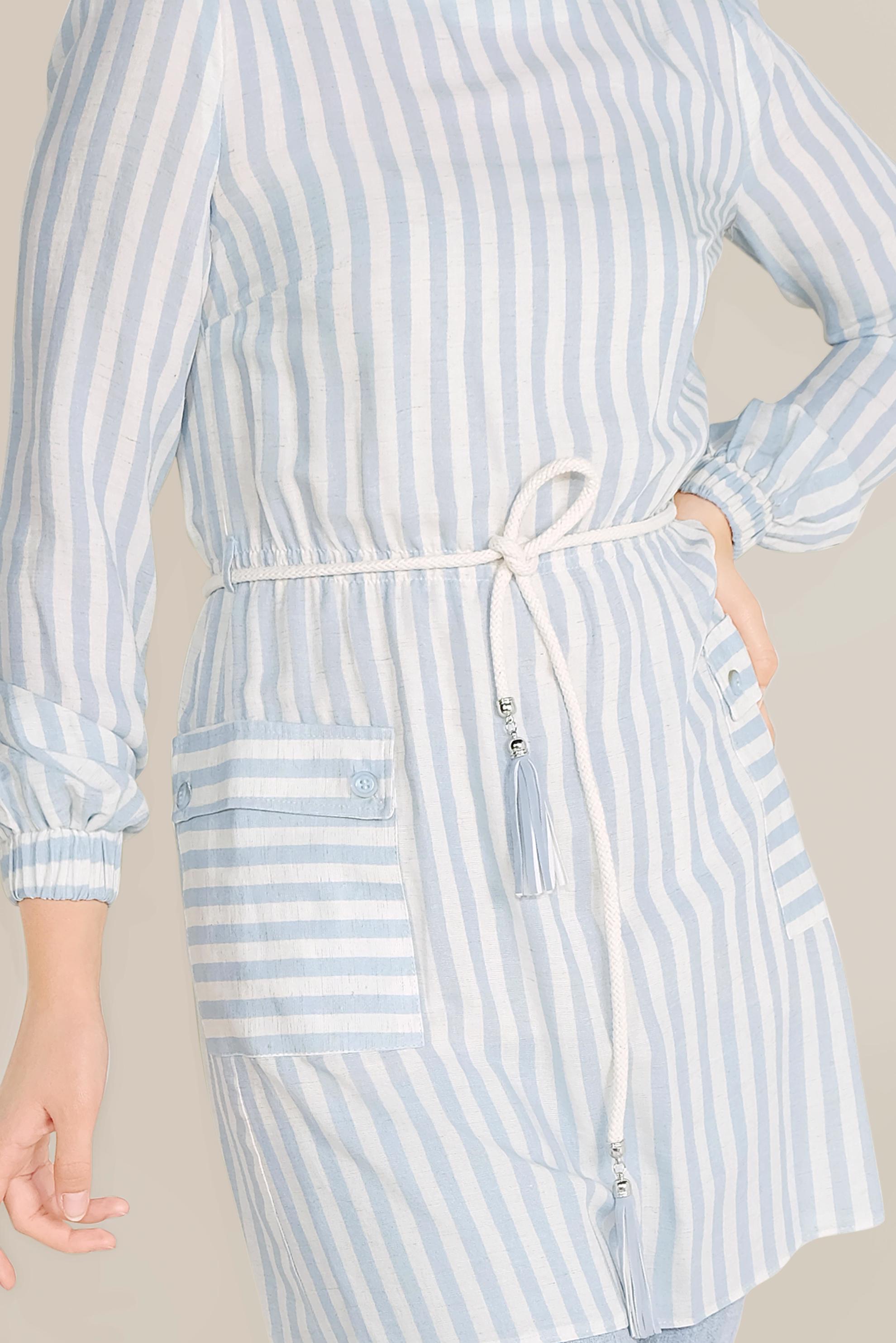 Tesettür giyim MAVİ ÇİZGİLİ BELİ BAĞCIKLI TUNİK 40738 