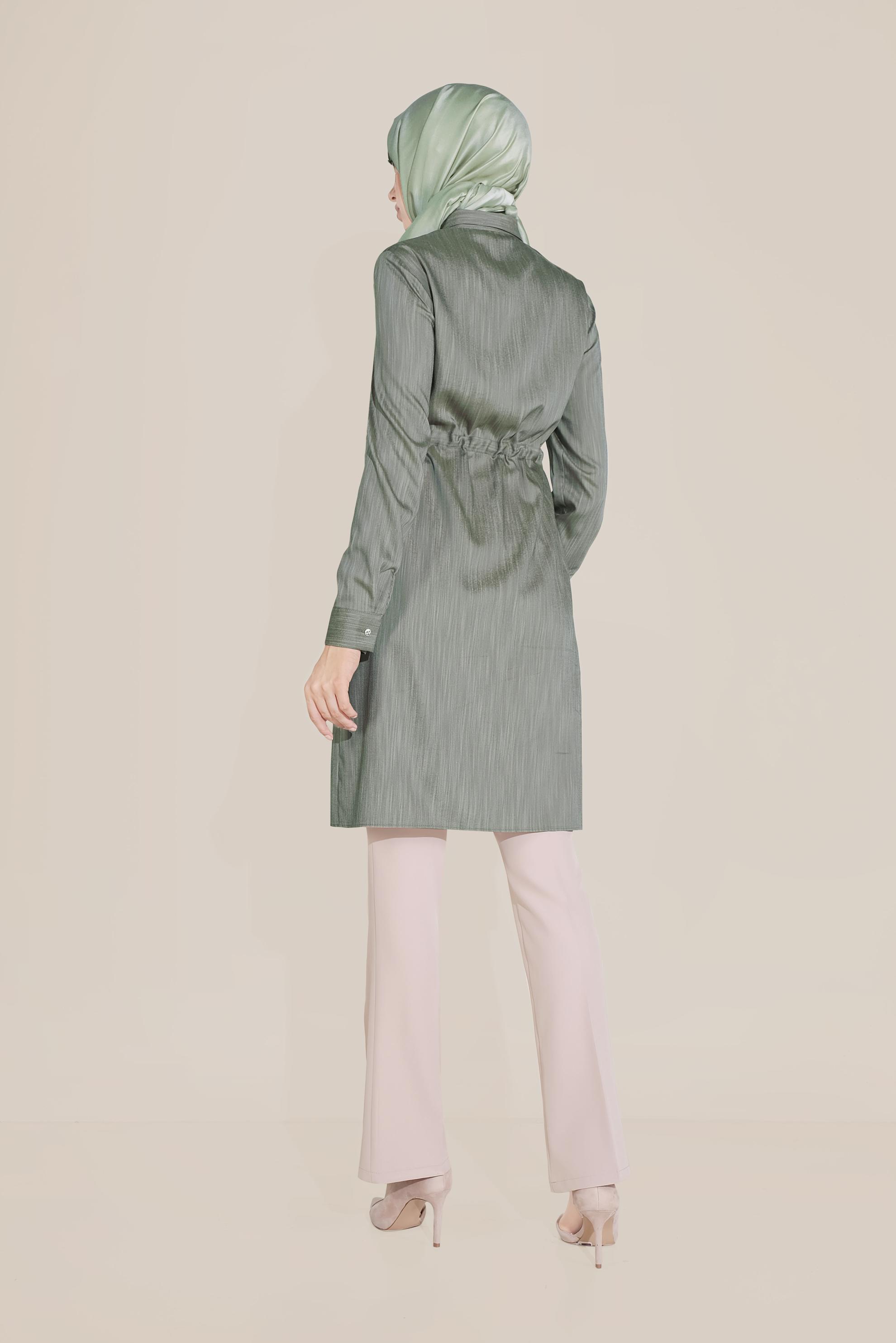 Tesettür giyim HAKİ BELİ BAĞCIKLI CEPLİ TUNİK 40746 