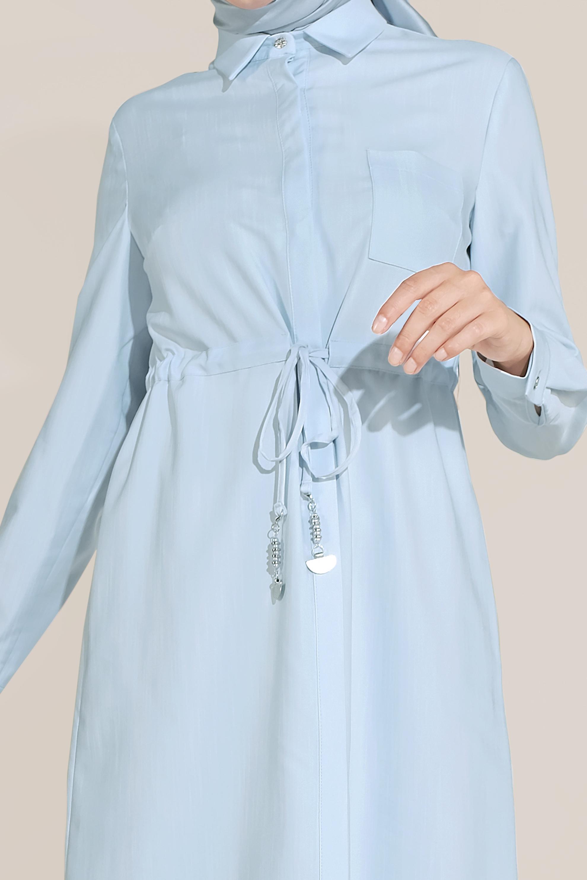 Tesettür giyim MAVİ BELİ BAĞCIKLI CEPLİ TUNİK 40746 