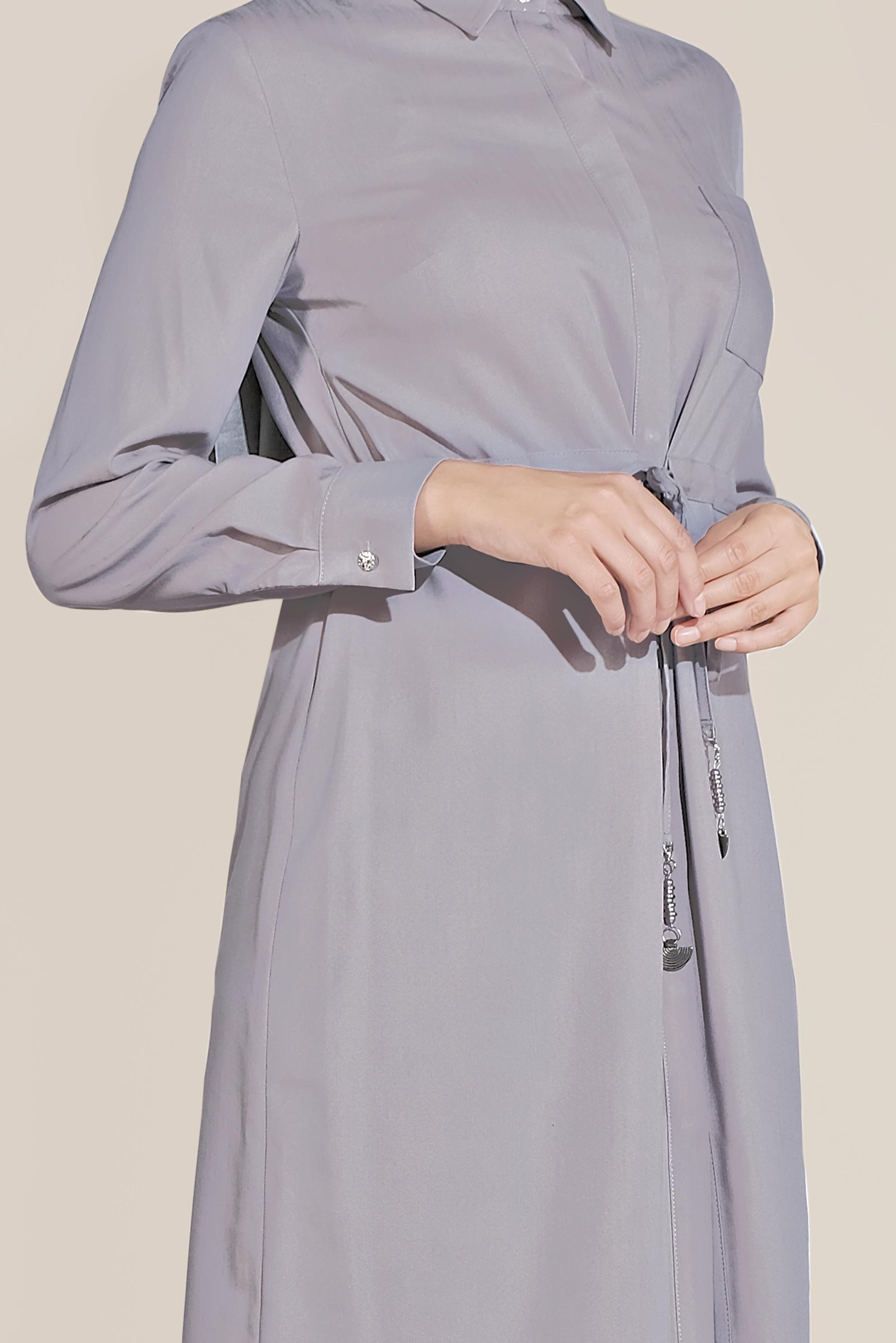 Tesettür giyim GRİ BELİ BAĞCIKLI CEPLİ TUNİK 40746 