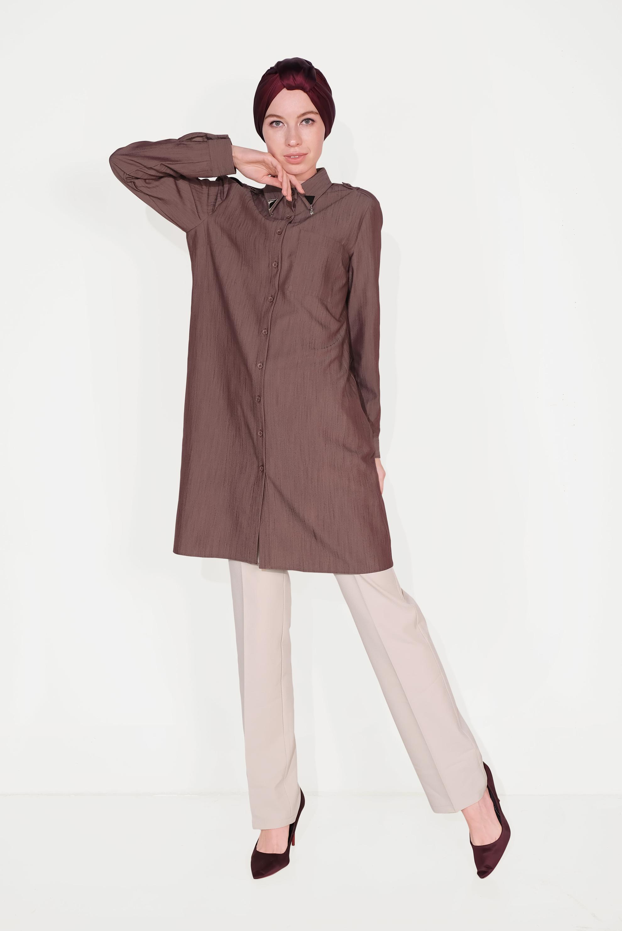 Tesettür giyim TURUNCU YAKASI BROŞLU TUNİK 40747