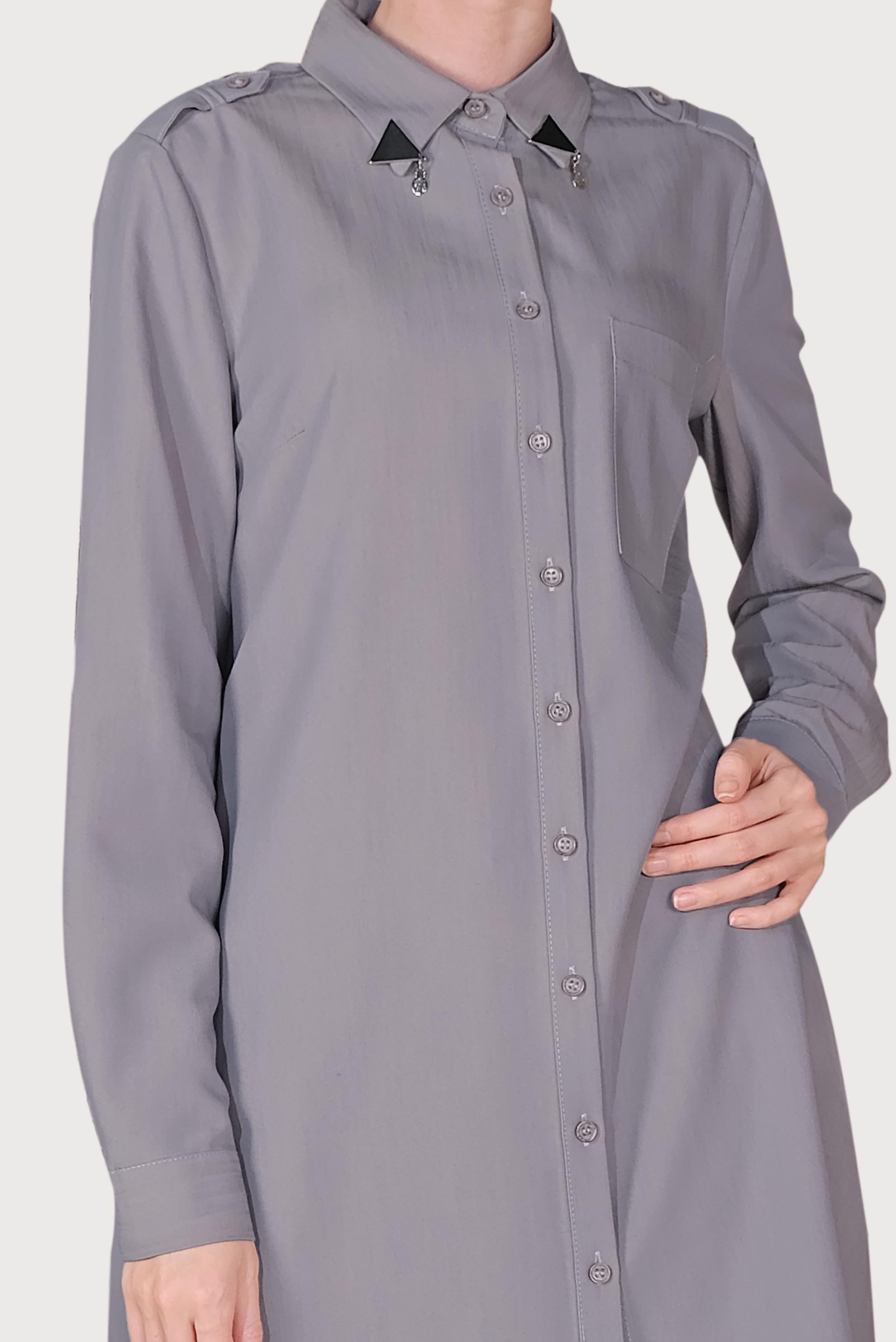 Tesettür giyim GRİ YAKASI BROŞLU TUNİK 40747