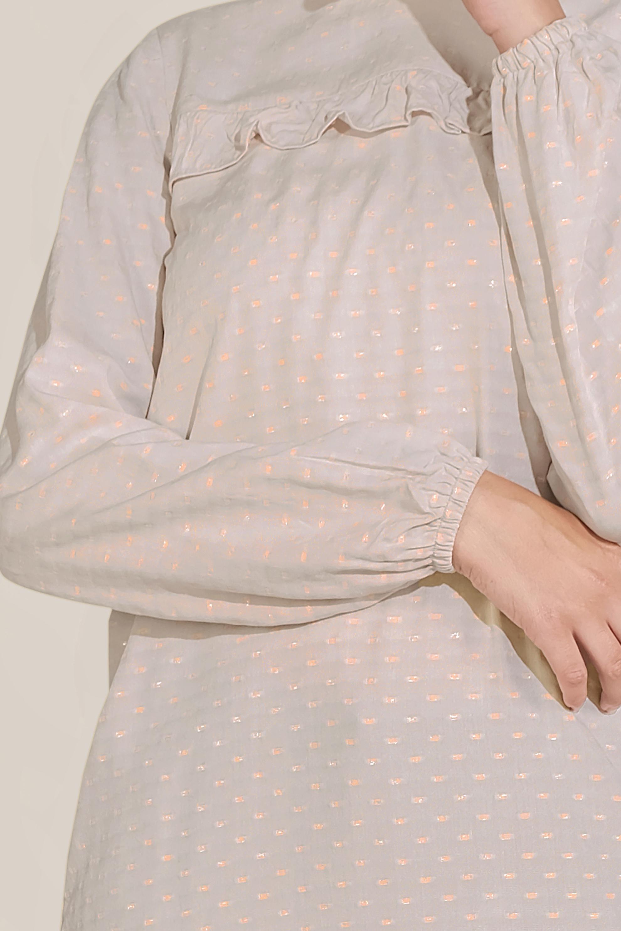 Tesettür giyim BEJ FIRFIR DETAYLI BİLEKTEN LASTİKLİ TUNİK 40822