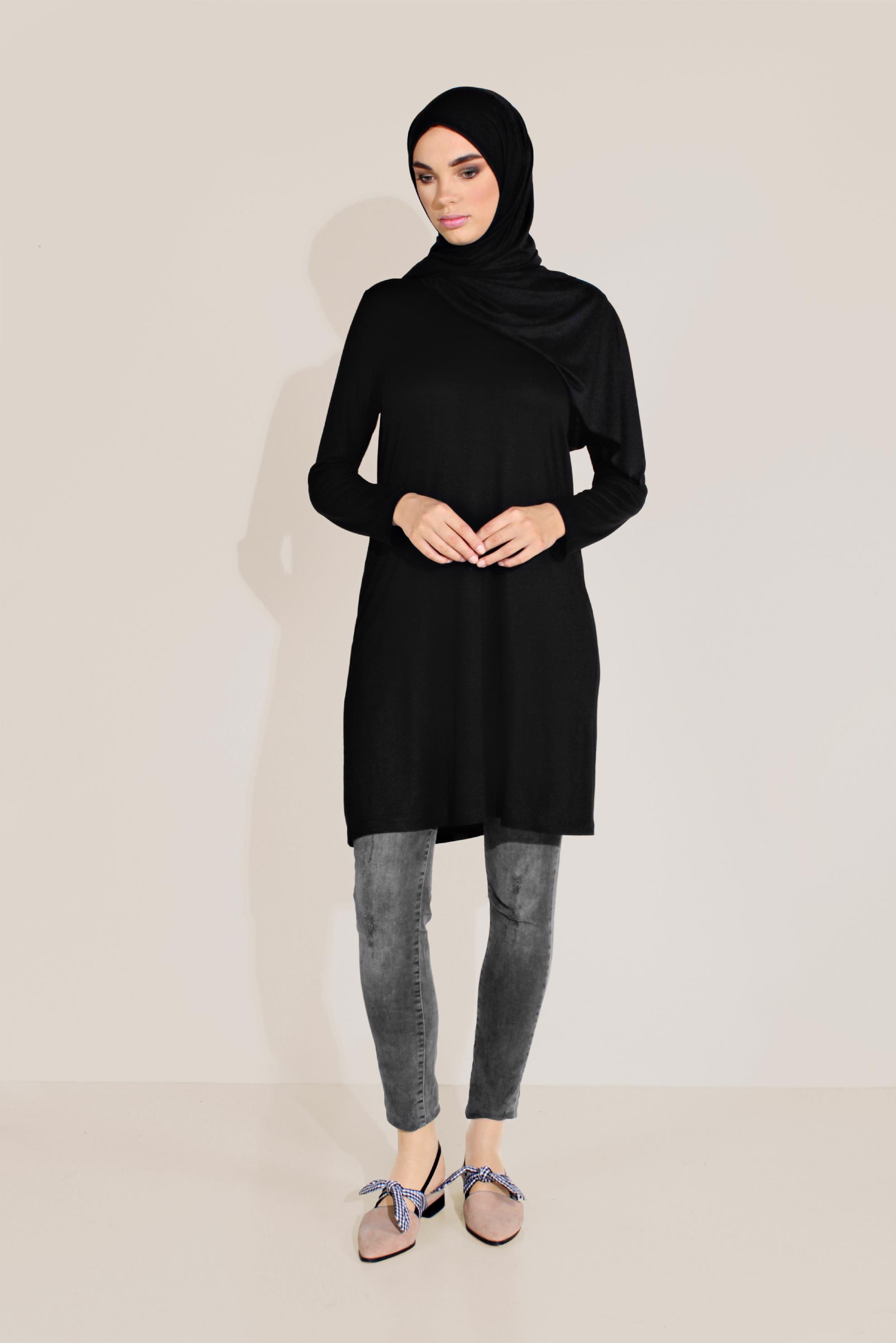Tesettür giyim SİYAH BİSİKLET YAKA TUNİK 40825