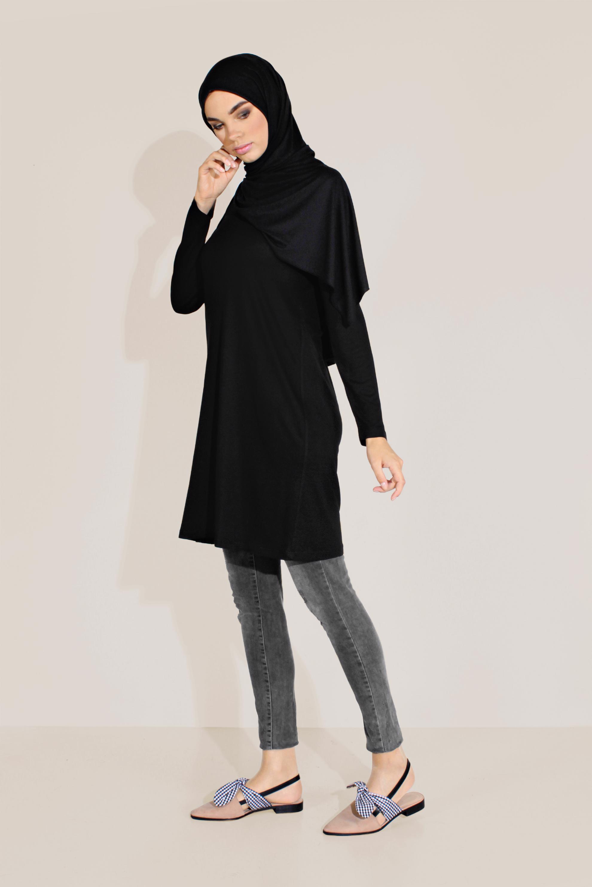 Tesettür giyim SİYAH BİSİKLET YAKA TUNİK 40825