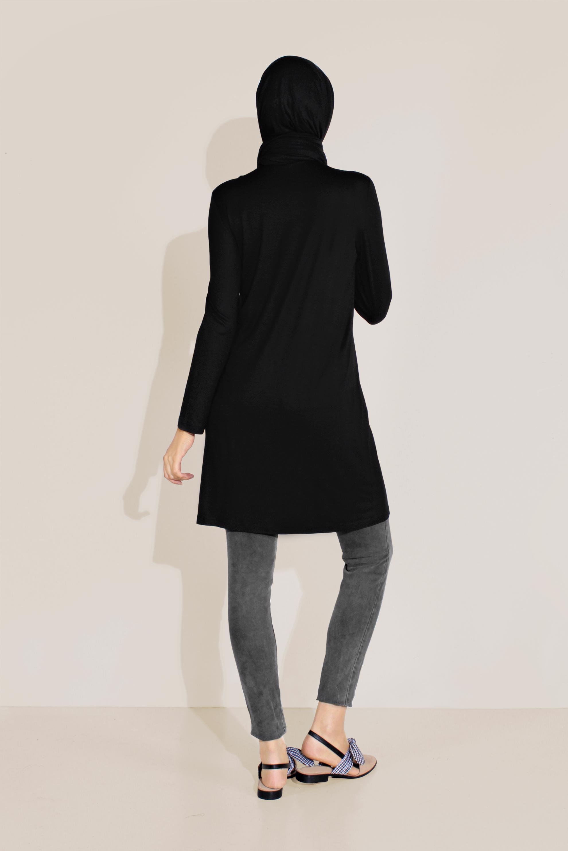 Tesettür giyim SİYAH BİSİKLET YAKA TUNİK 40825