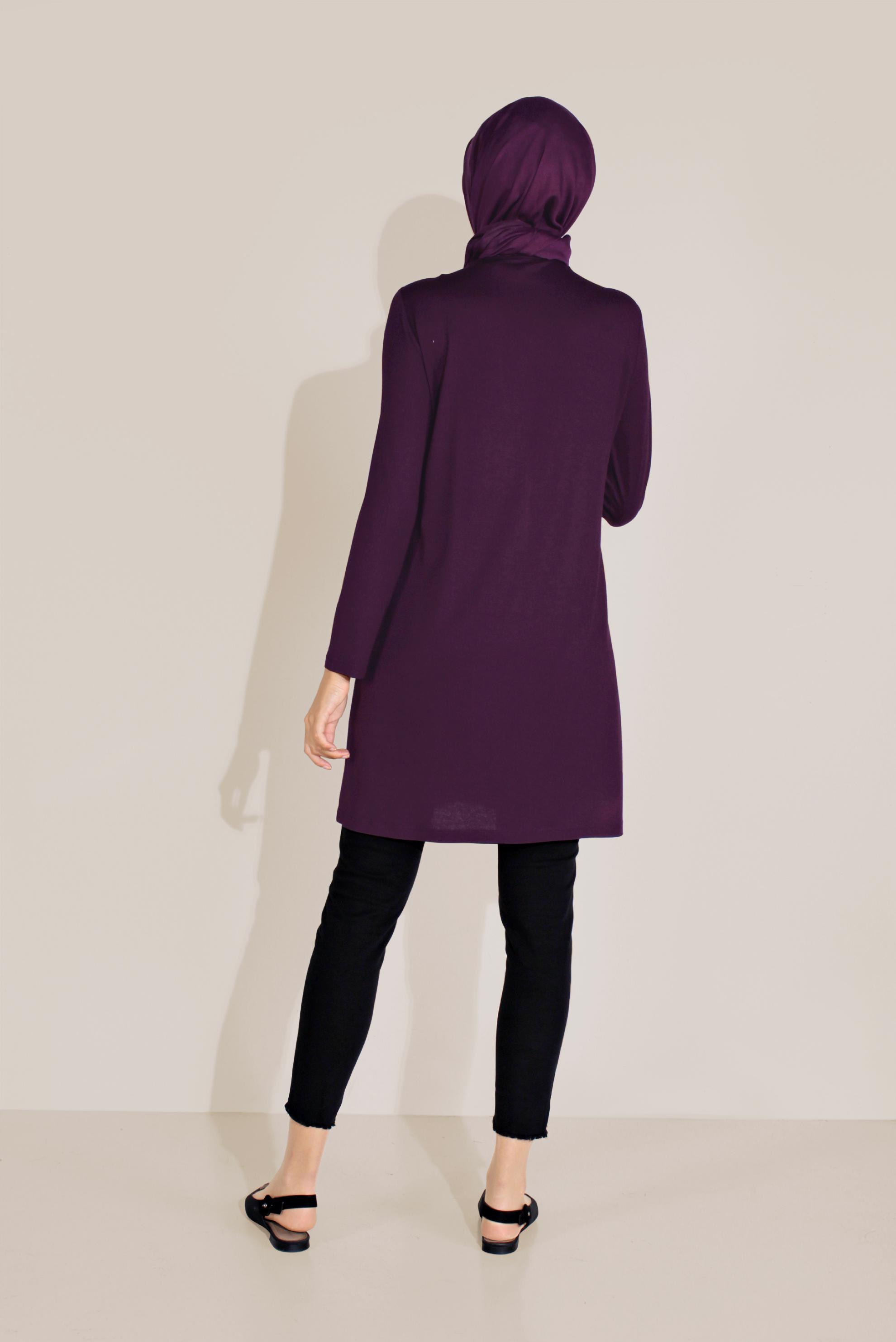 Tesettür giyim MOR BİSİKLET YAKA TUNİK 40825