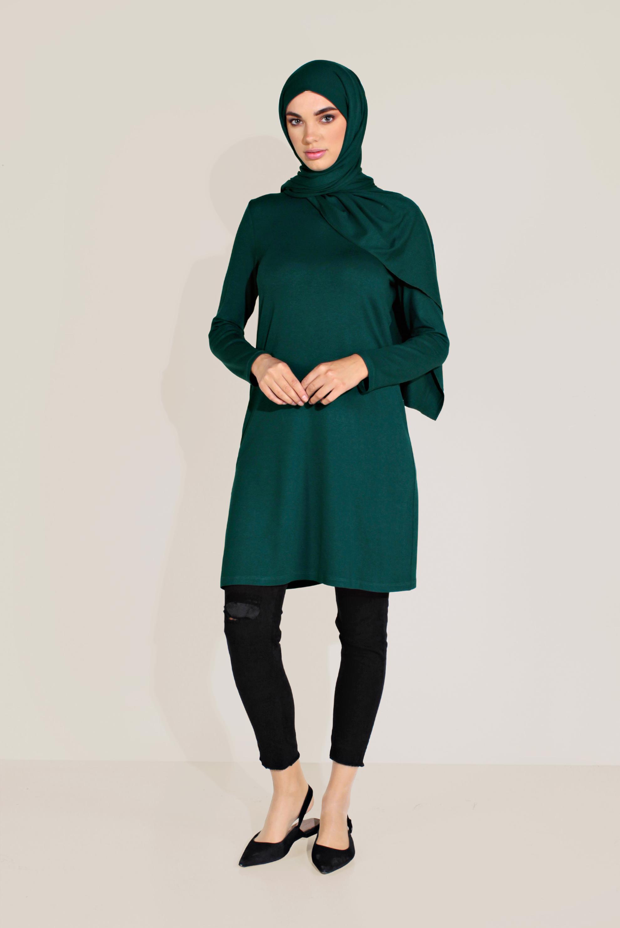 Tesettür giyim MAVİ BİSİKLET YAKA TUNİK 40825