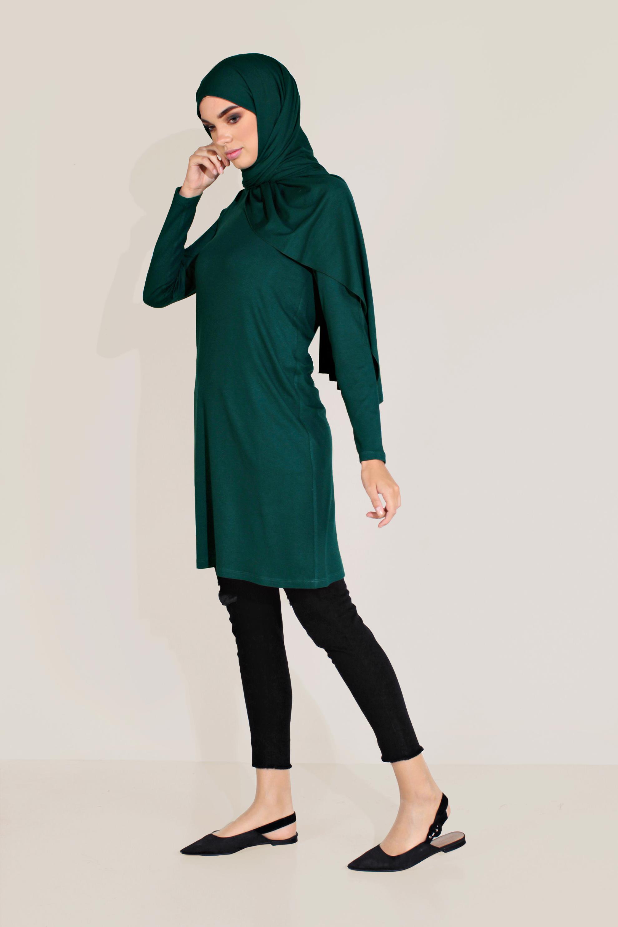 Tesettür giyim MAVİ BİSİKLET YAKA TUNİK 40825