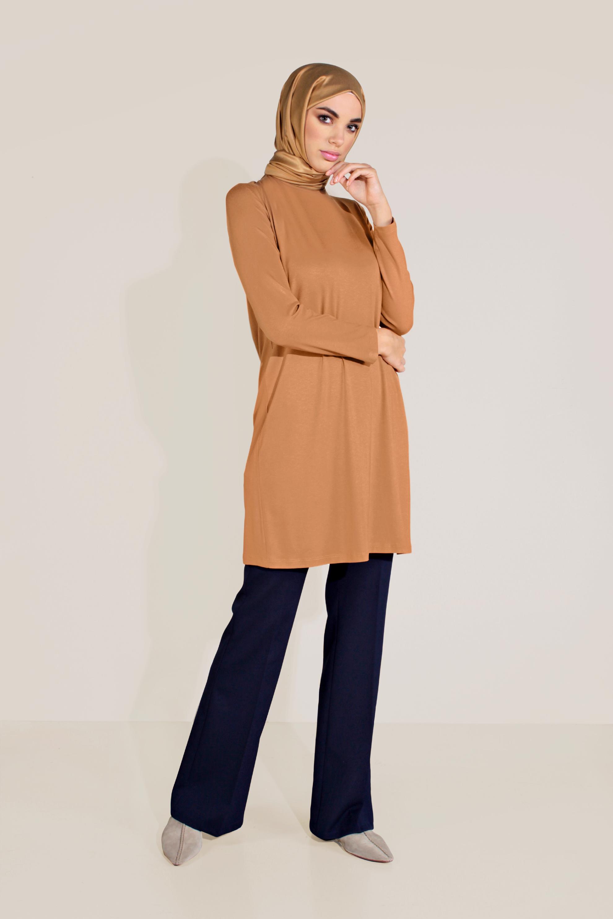 Tesettür giyim SARI BİSİKLET YAKA TUNİK 40825