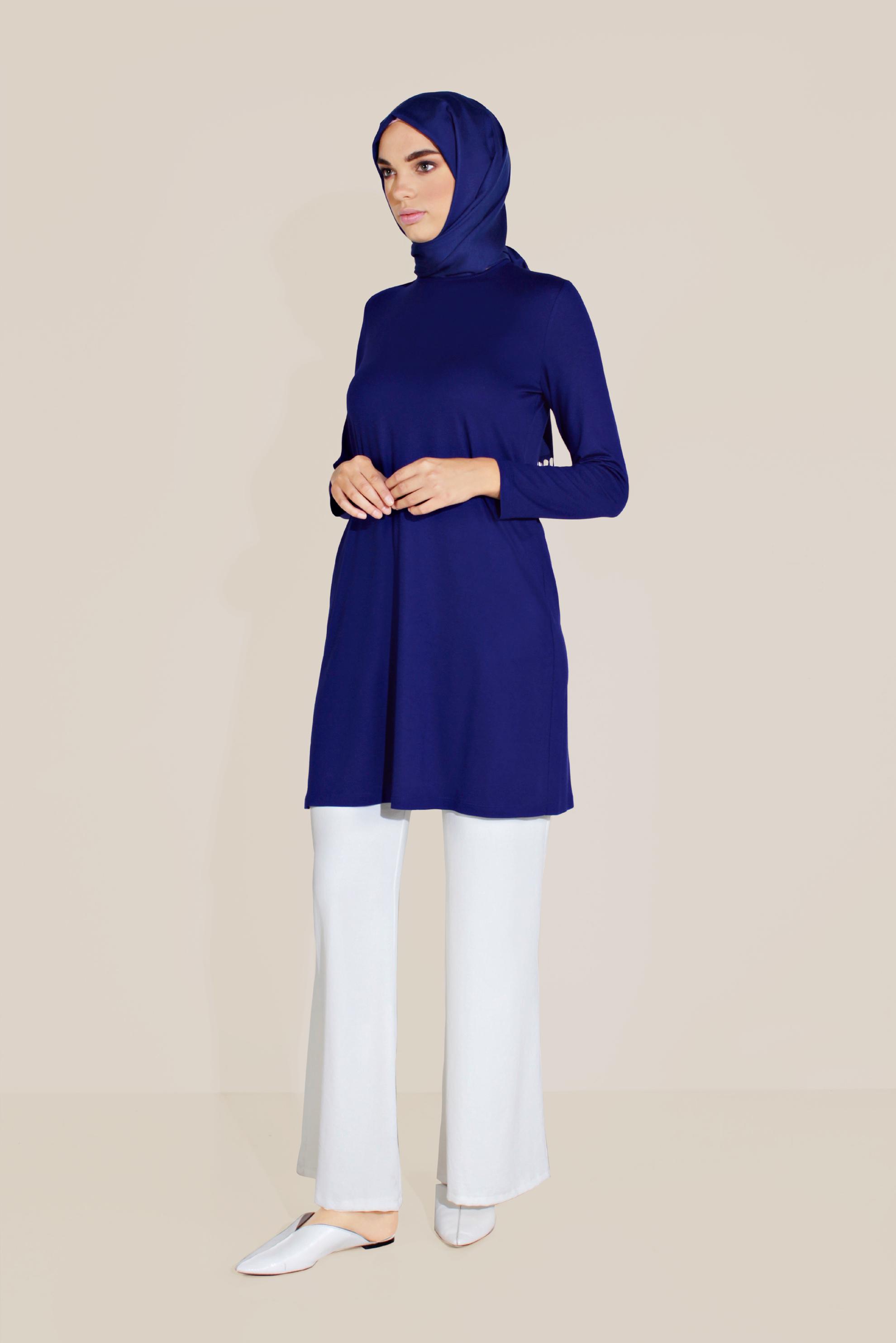 Tesettür giyim LACİVERT BİSİKLET YAKA TUNİK 40825