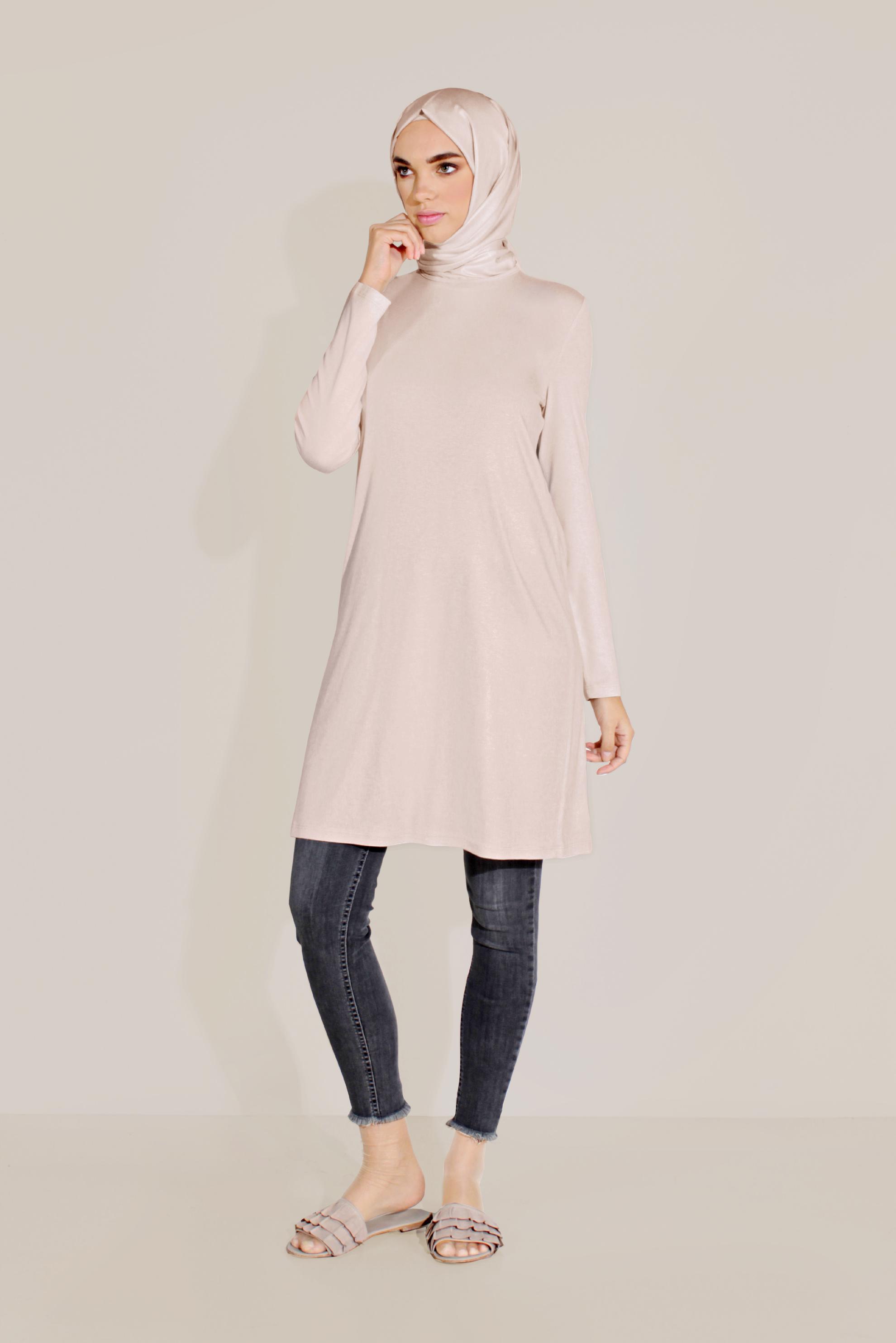 Tesettür giyim EKRU BİSİKLET YAKA TUNİK 40825