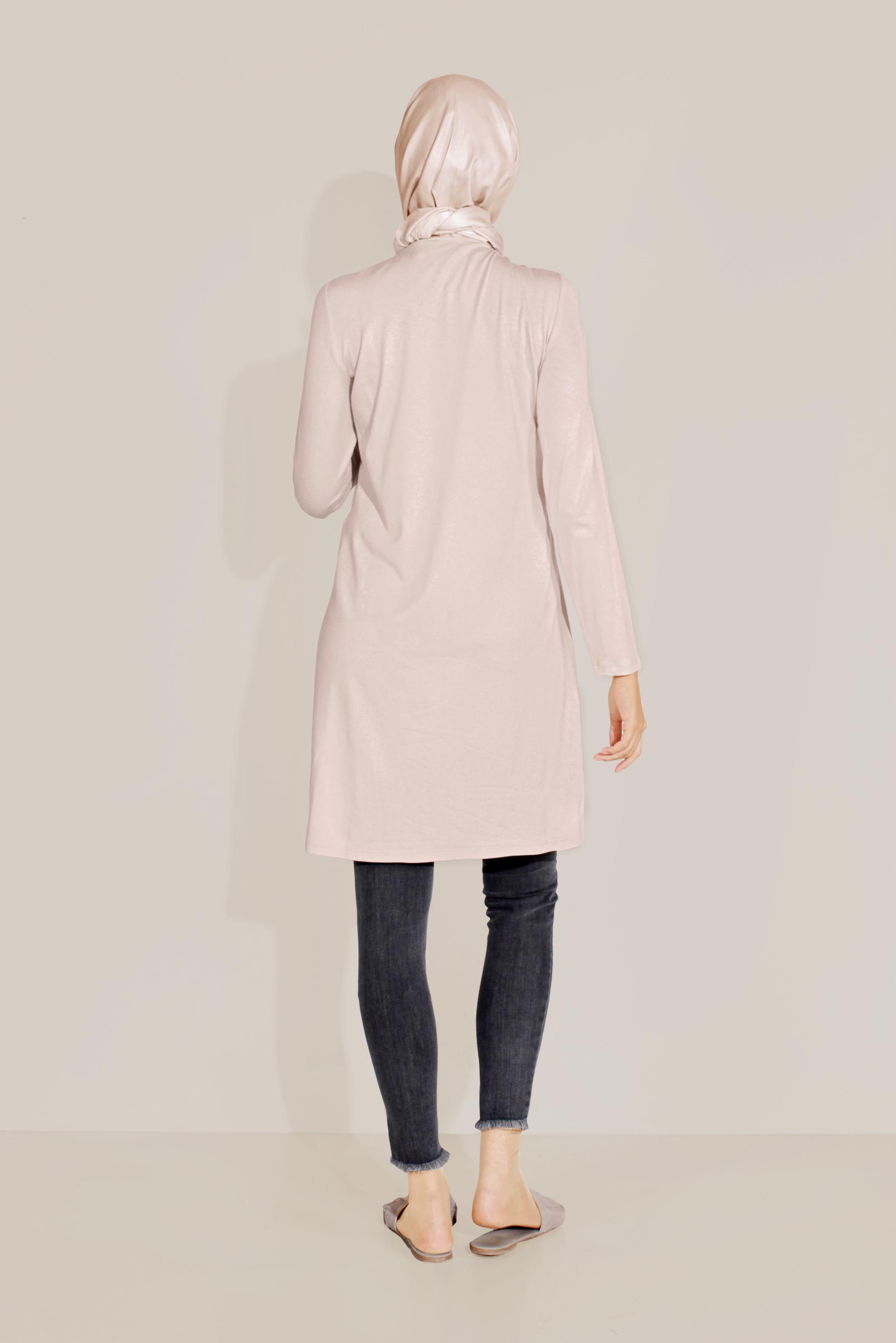 Tesettür giyim EKRU BİSİKLET YAKA TUNİK 40825