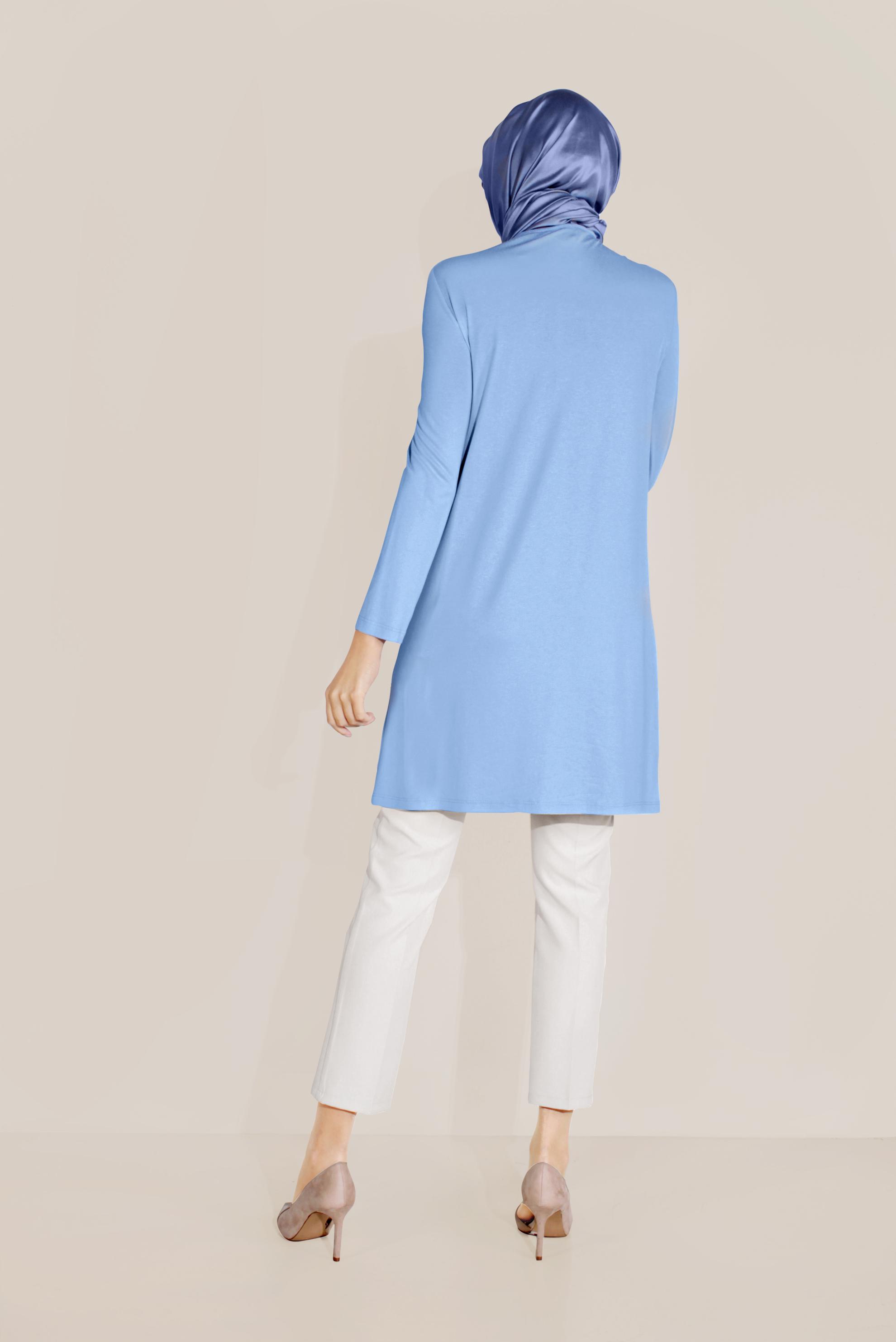 Tesettür giyim MAVİ BİSİKLET YAKA TUNİK 40825