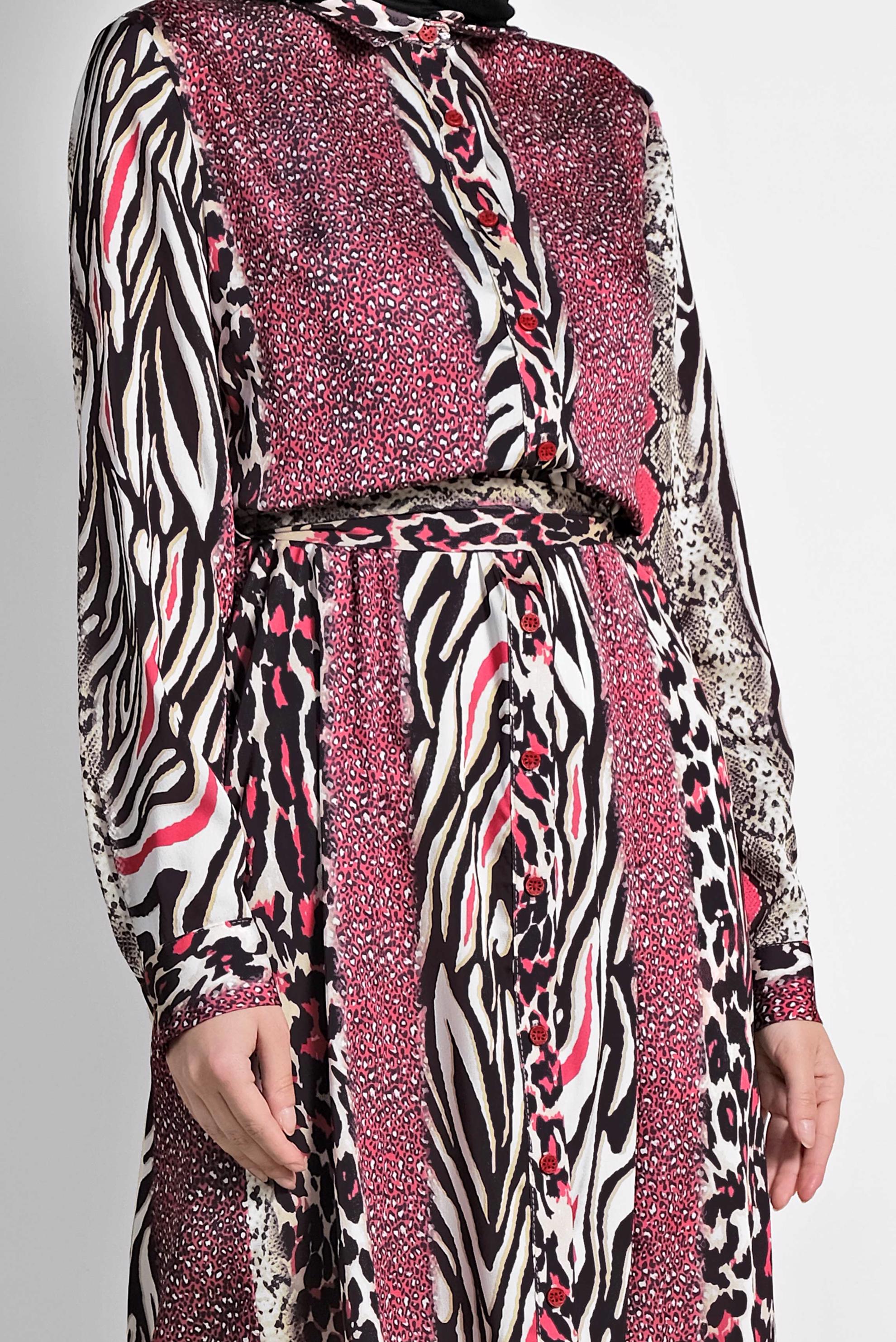 Tesettür giyim KIRMIZI MİX DESENLİ UZUN TUNİK 4086