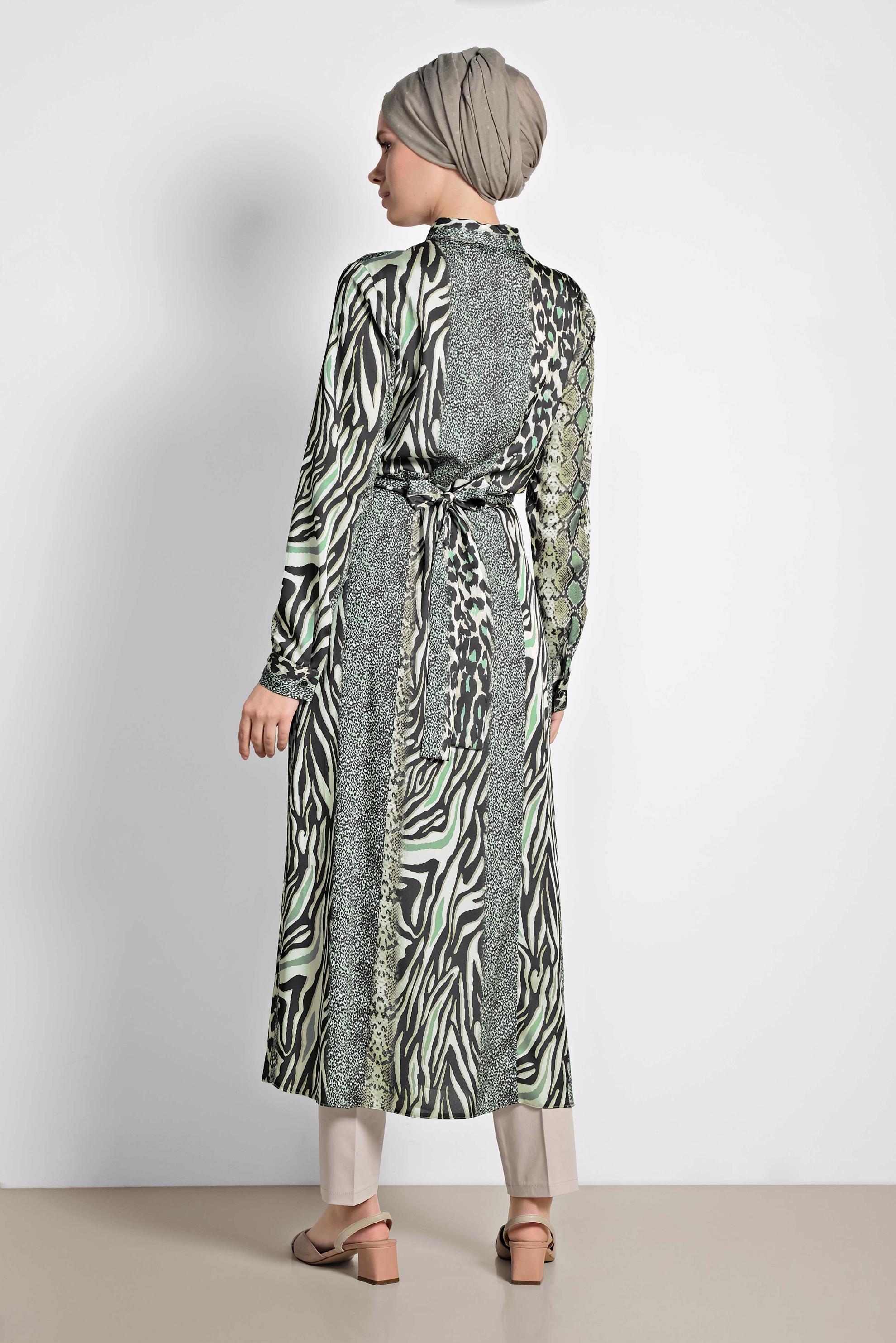 Tesettür giyim YEŞİL MİX DESENLİ UZUN TUNİK 4086