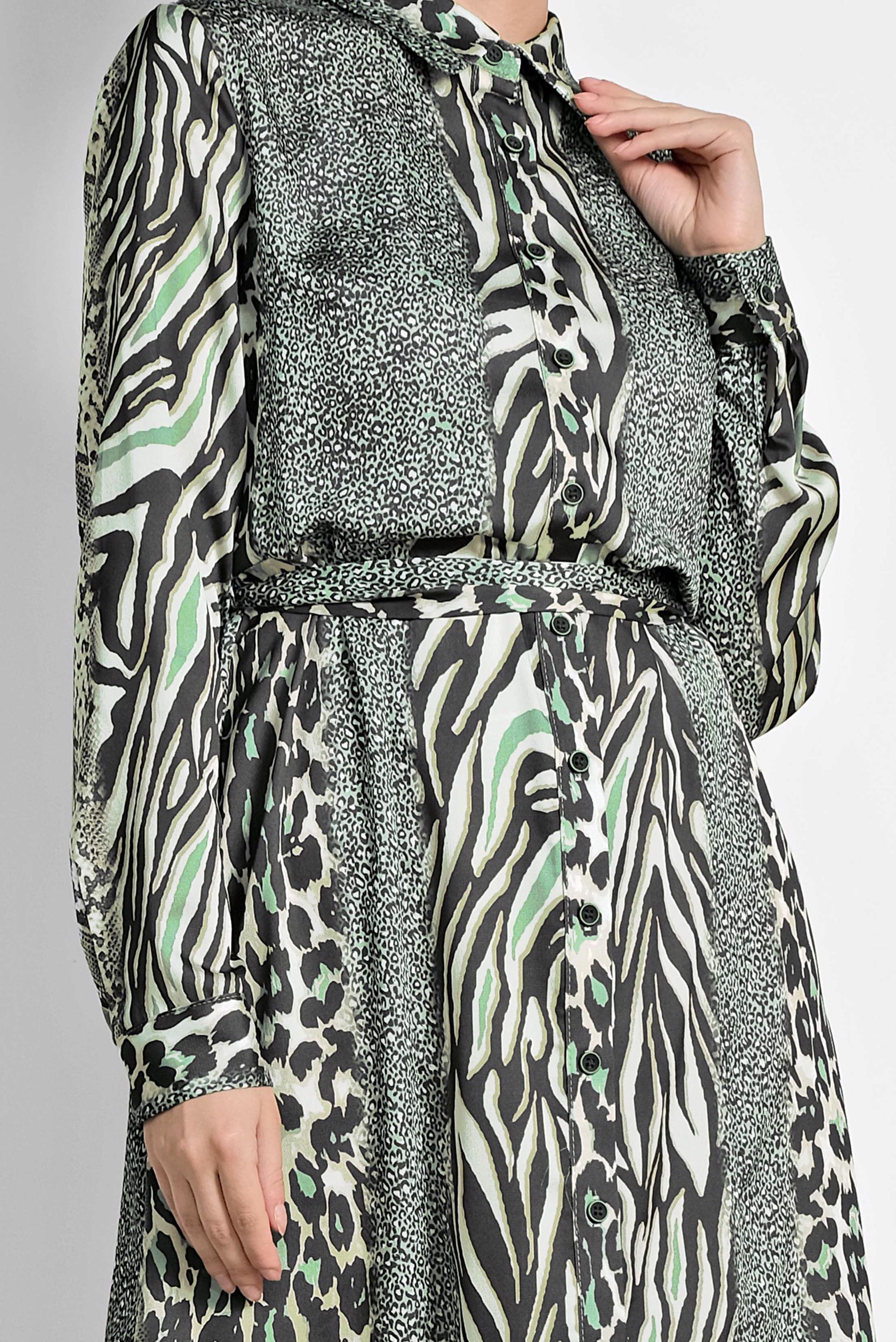 Tesettür giyim YEŞİL MİX DESENLİ UZUN TUNİK 4086