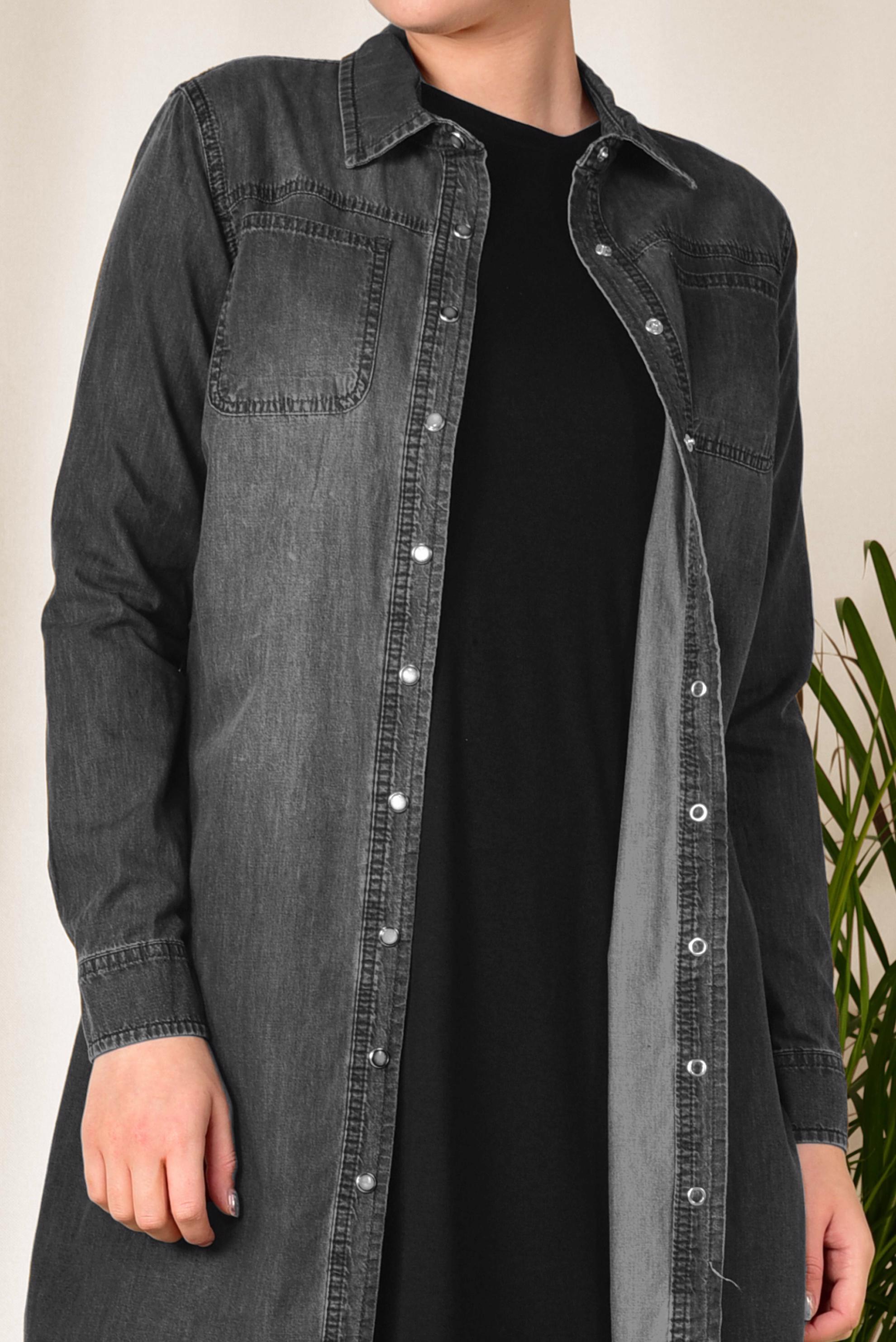 Tesettür giyim GRİ ÖNDEN ÇITÇITLI DENİM TUNİK 4097