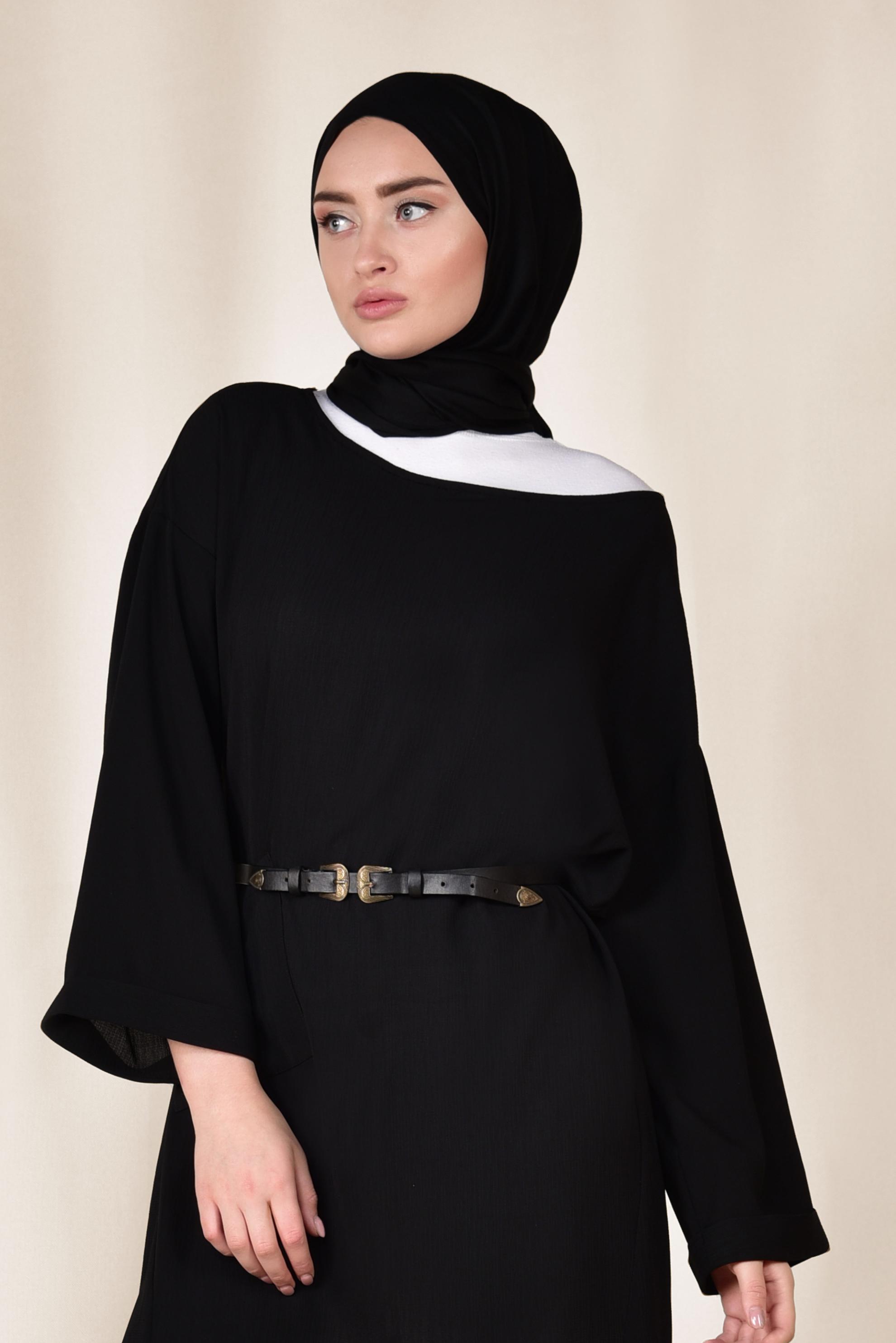 Tesettür giyim SİYAH CEPLİ SALAŞ TUNİK 4110