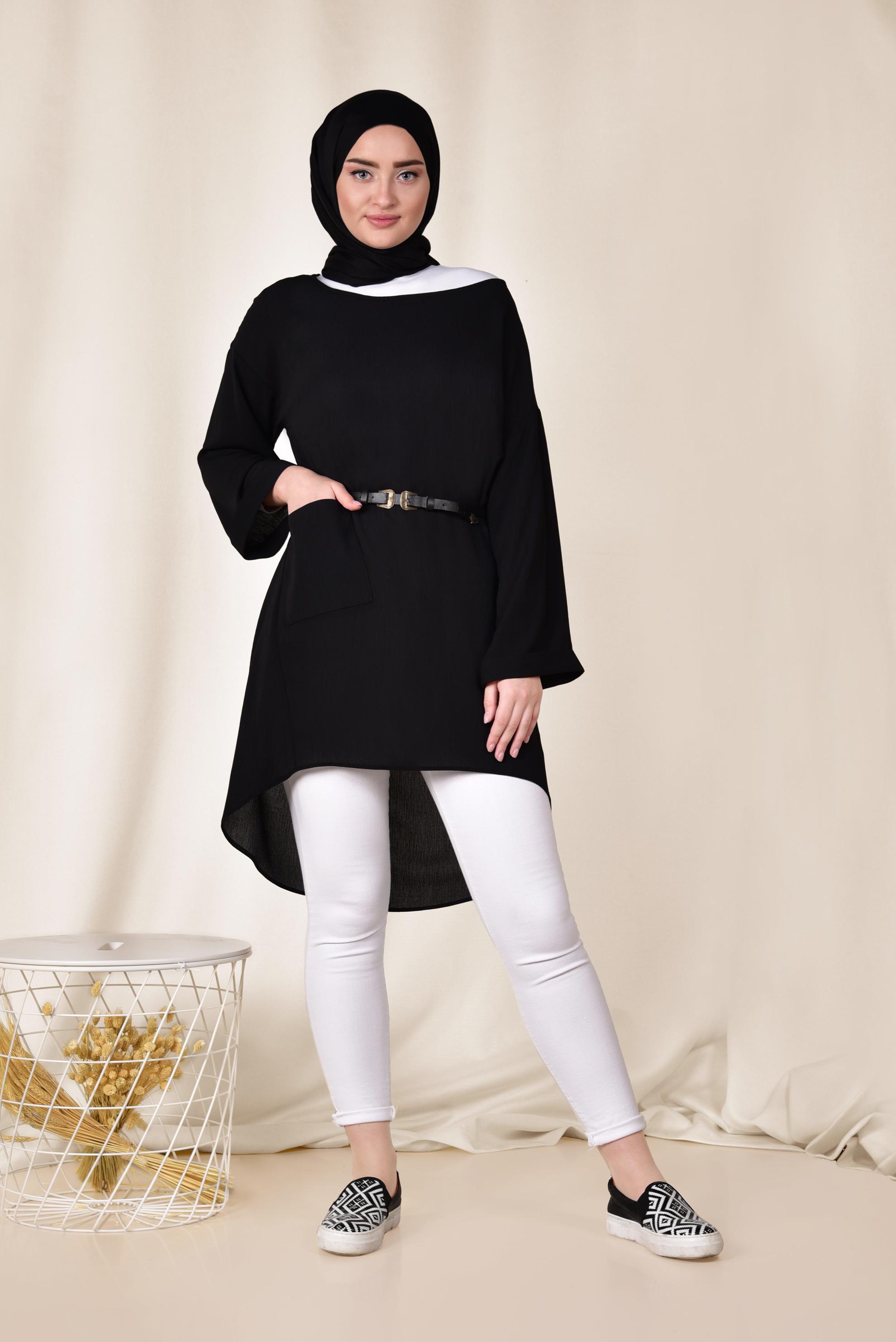 Tesettür giyim SİYAH CEPLİ SALAŞ TUNİK 4110