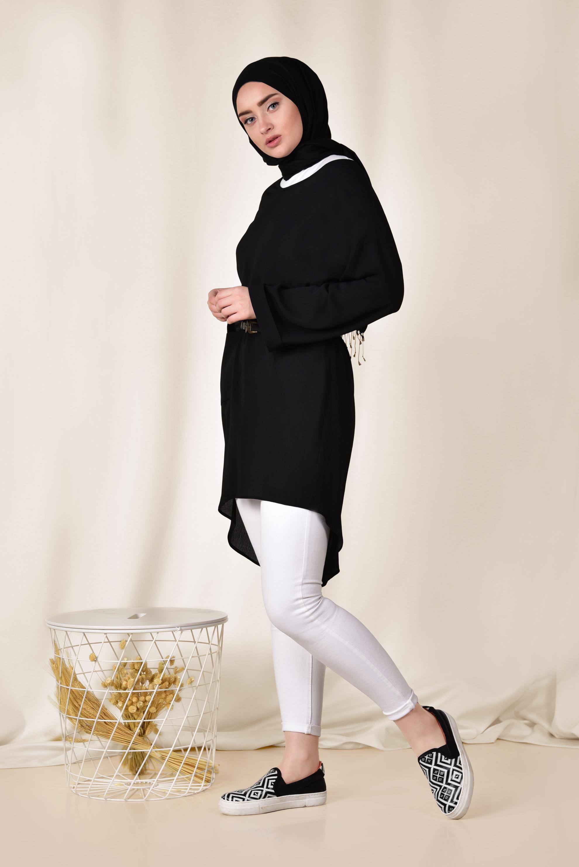 Tesettür giyim SİYAH CEPLİ SALAŞ TUNİK 4110